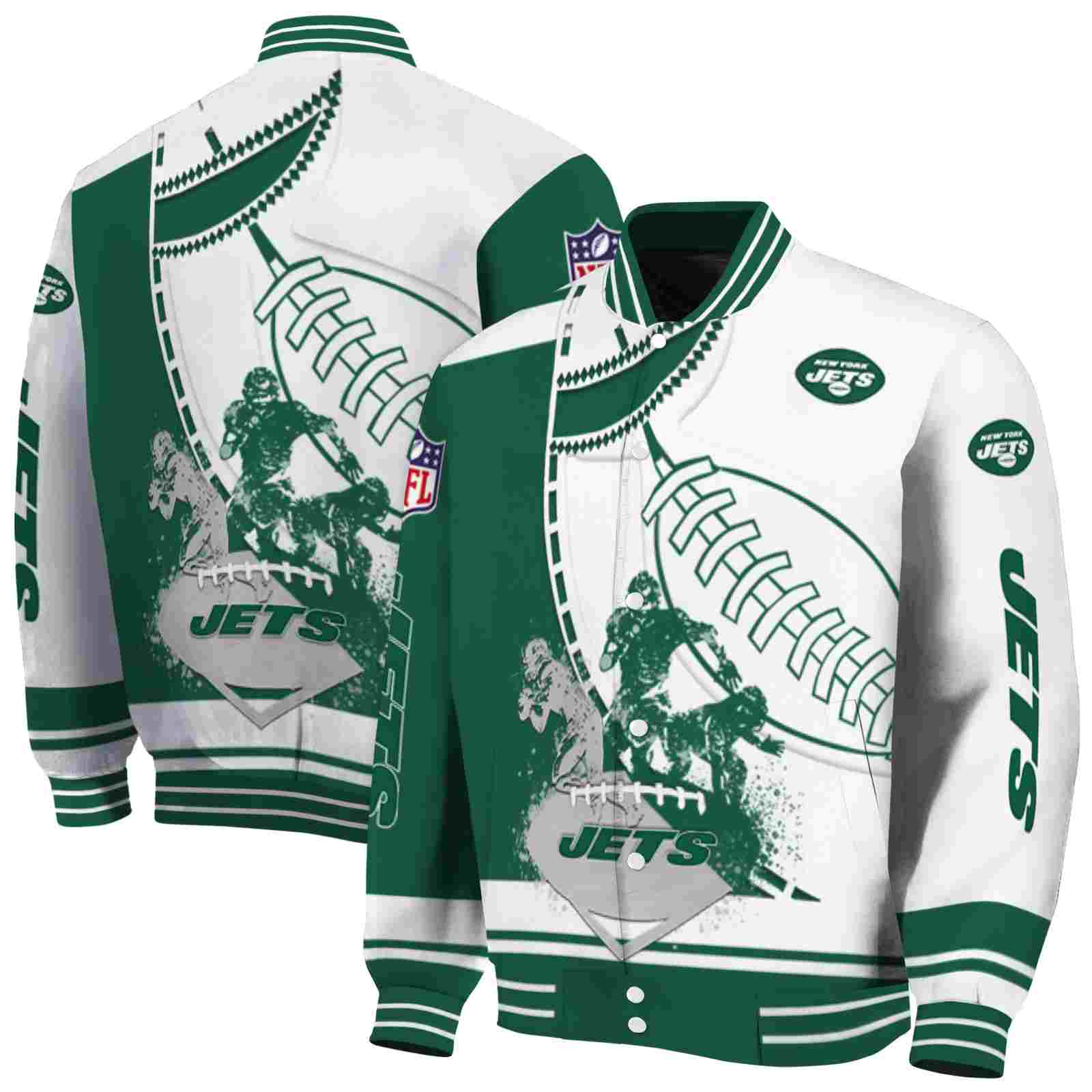 NFL New York Jets Baseball Stitching White Custom Baseball Jacket Sport Fans Gear