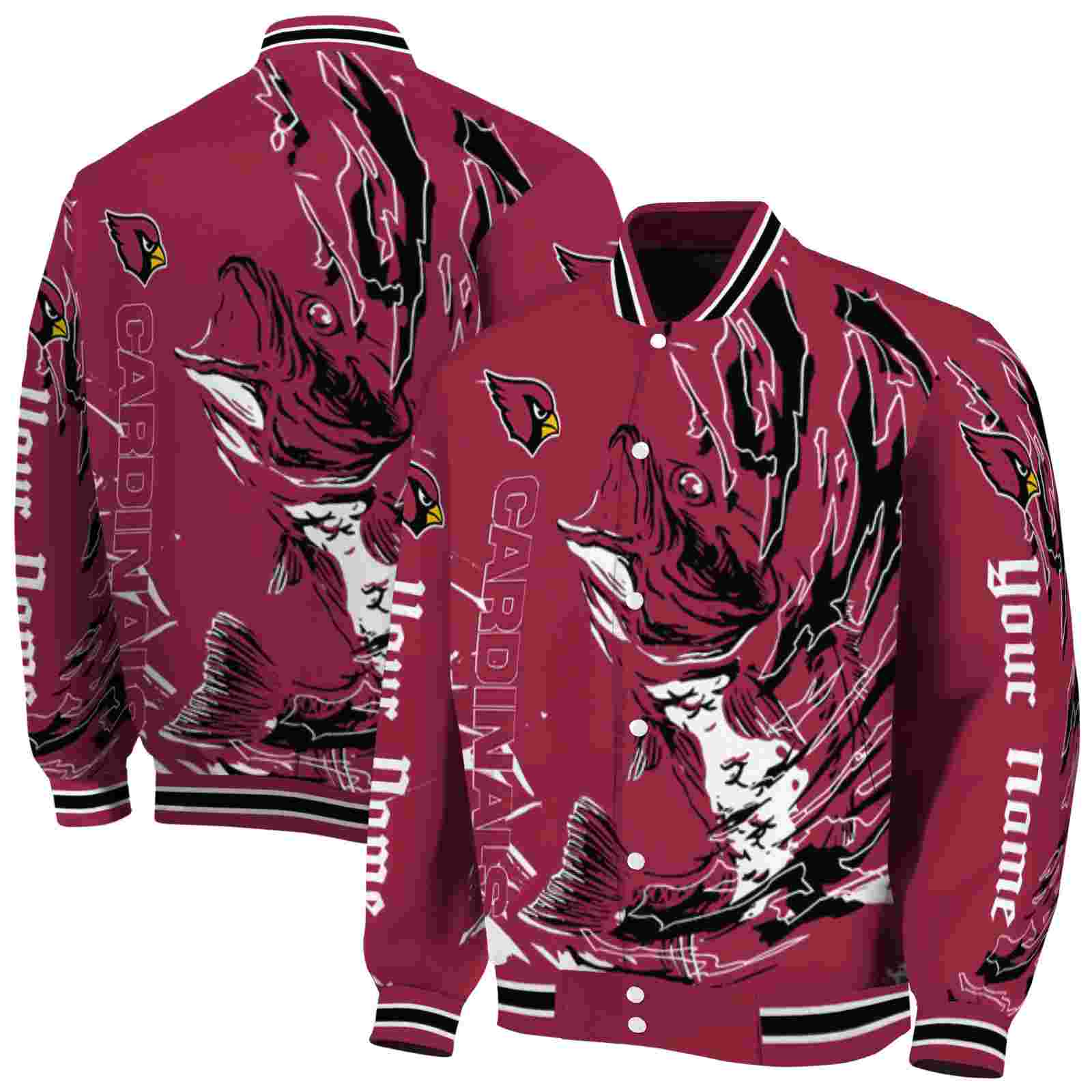 NFL Personalized Arizona Cardinals Fishing Passion Red White Custom Baseball Jacket Sport Fans Gear
