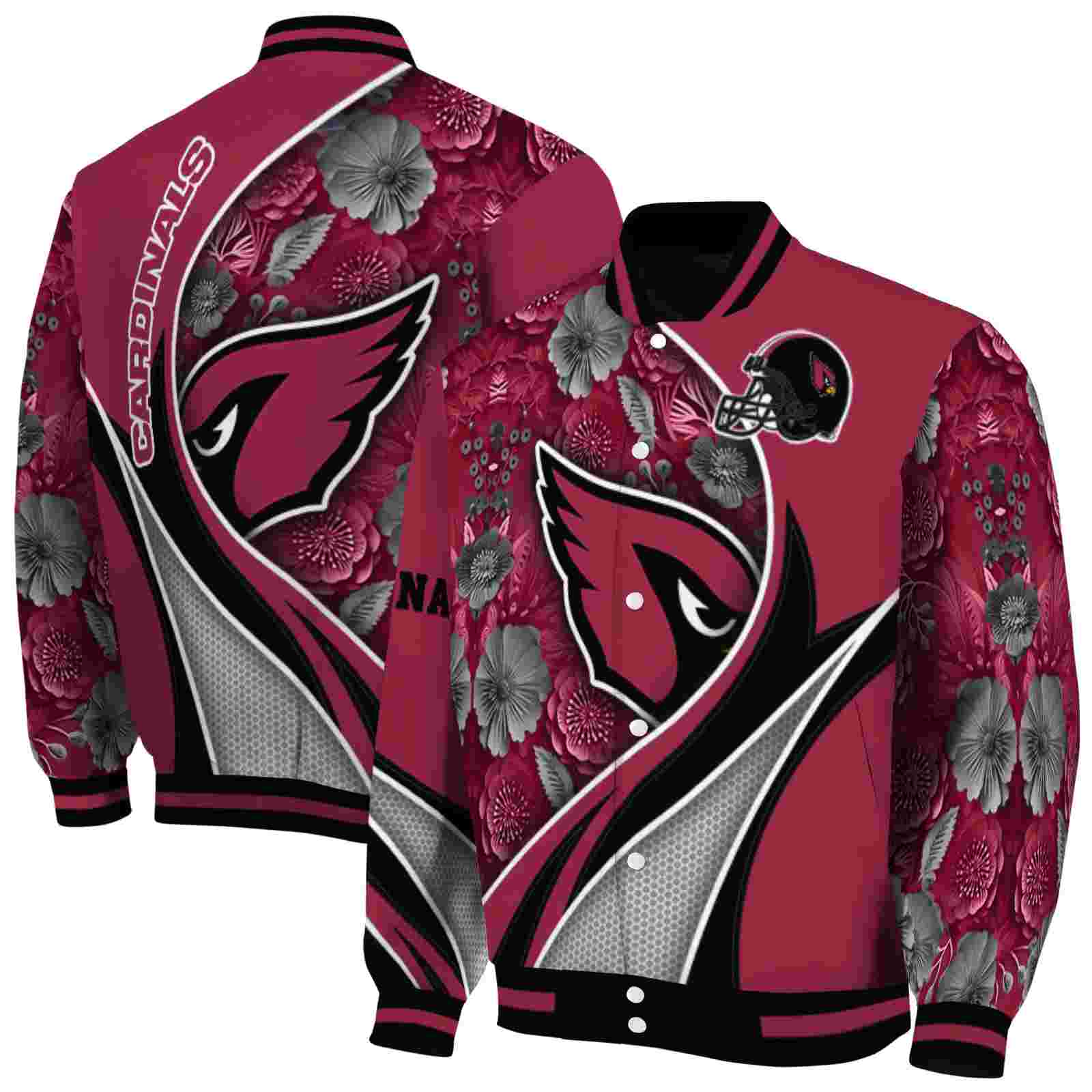 NFL Personalized Arizona Cardinals Floral Print Red Custom Baseball Jacket Sport Fans Gear