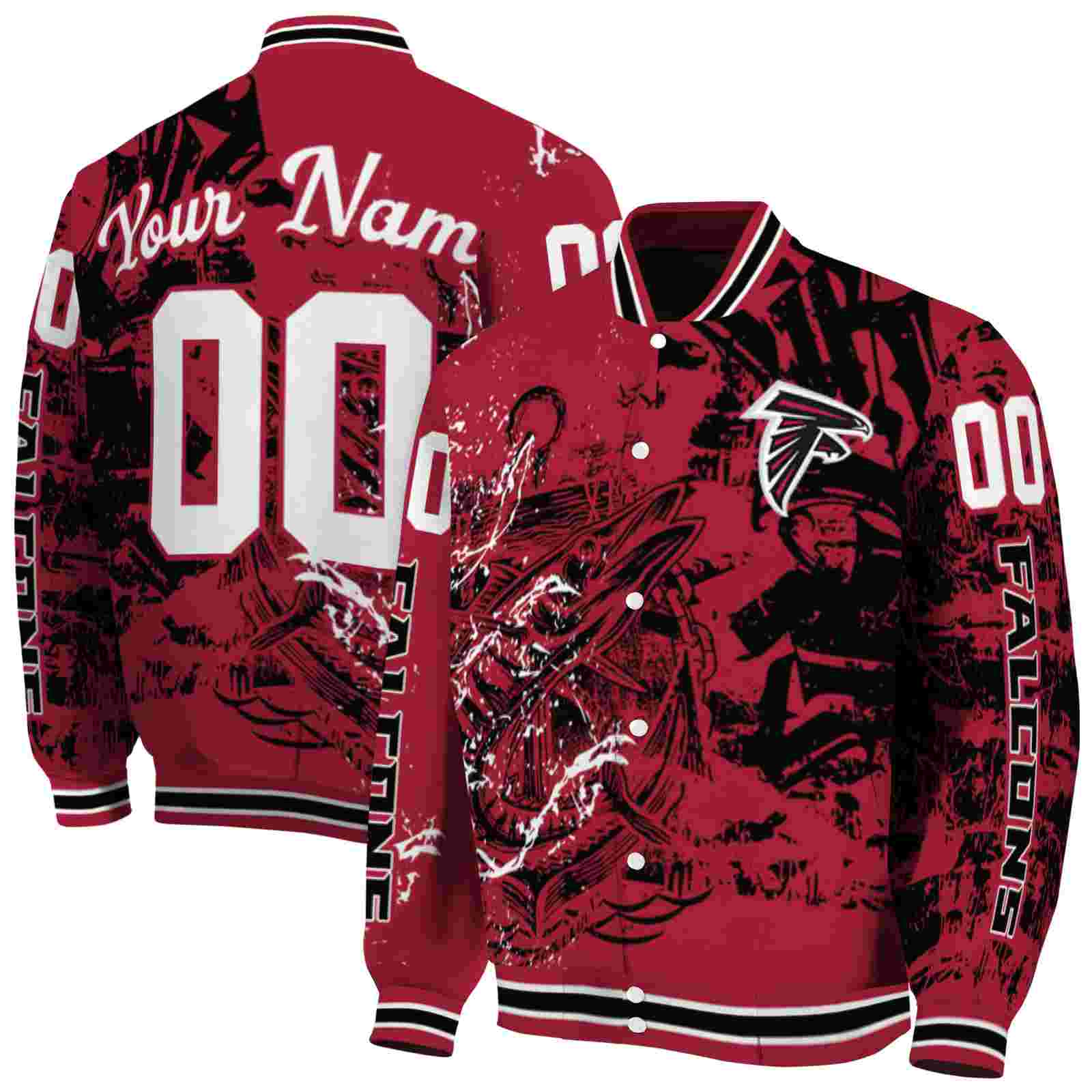NFL Personalized Atlanta Falcons Fishing Art Red Custom Baseball Jacket Sport Fans Gear
