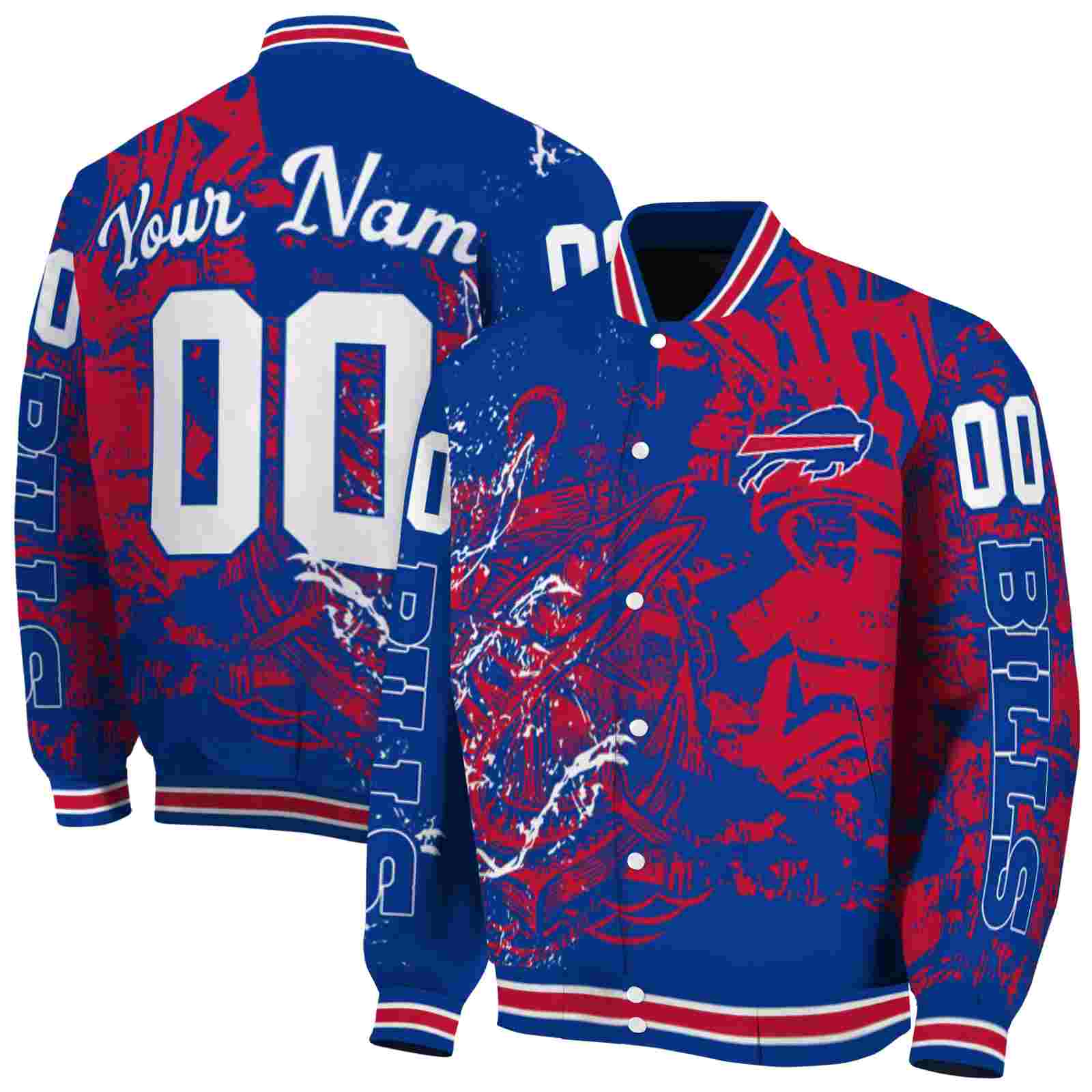NFL Personalized Buffalo Bills Fishing Art Blue Custom Baseball Jacket Sport Fans Gear