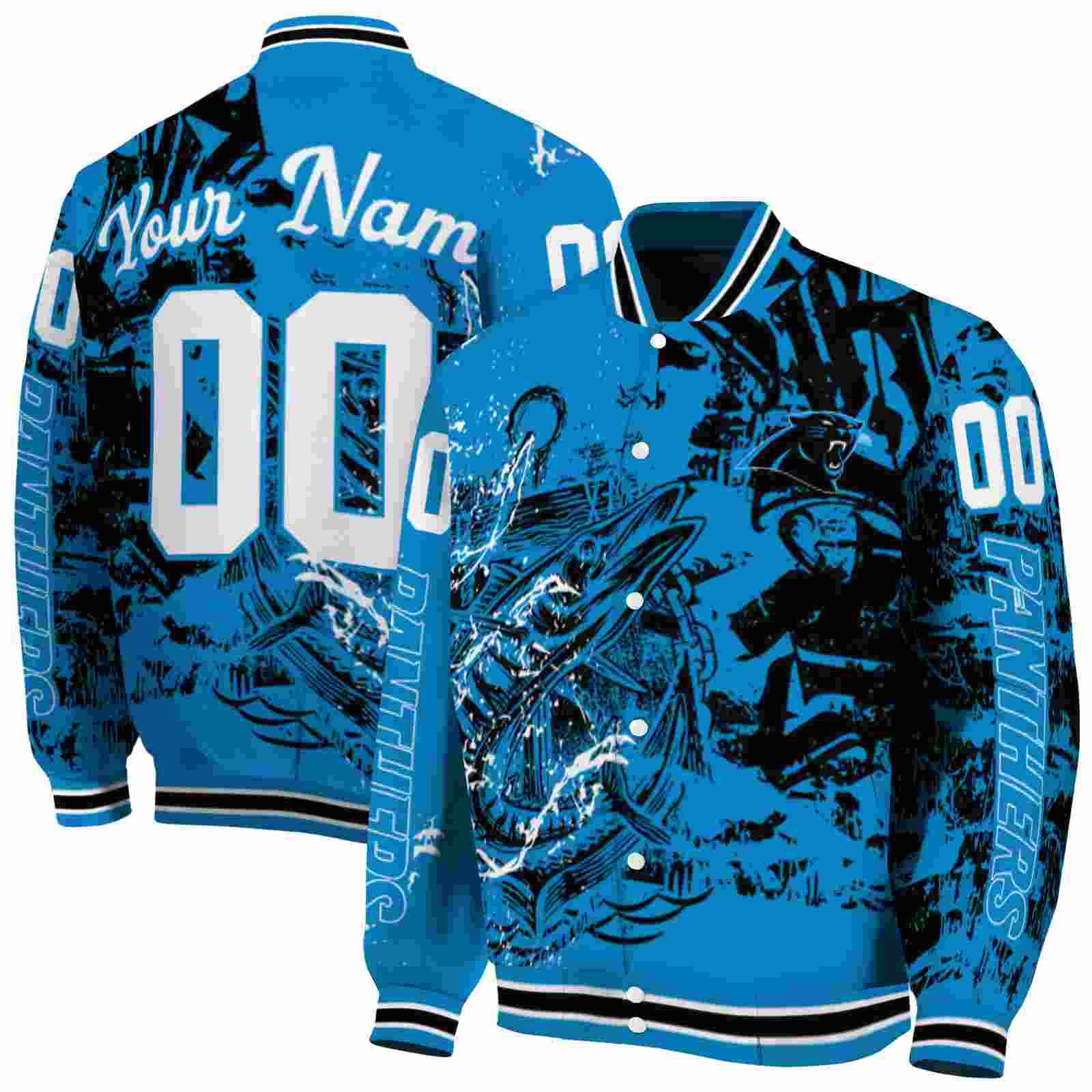 NFL Personalized Carolina Panthers Fishing Art Blue Custom Baseball Jacket Sport Fans Gear