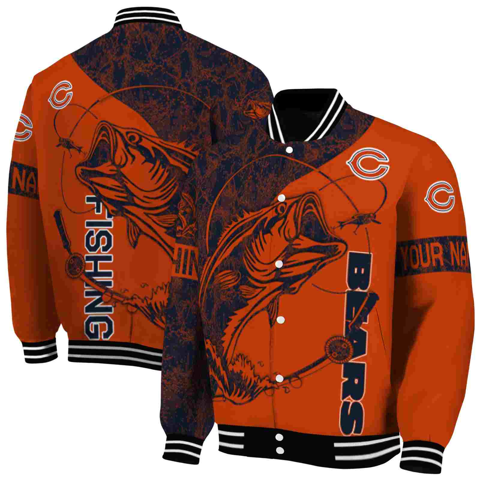 NFL Personalized Chicago Bears Fishing Rod Orange Custom Baseball Jacket Sport Fans Gear