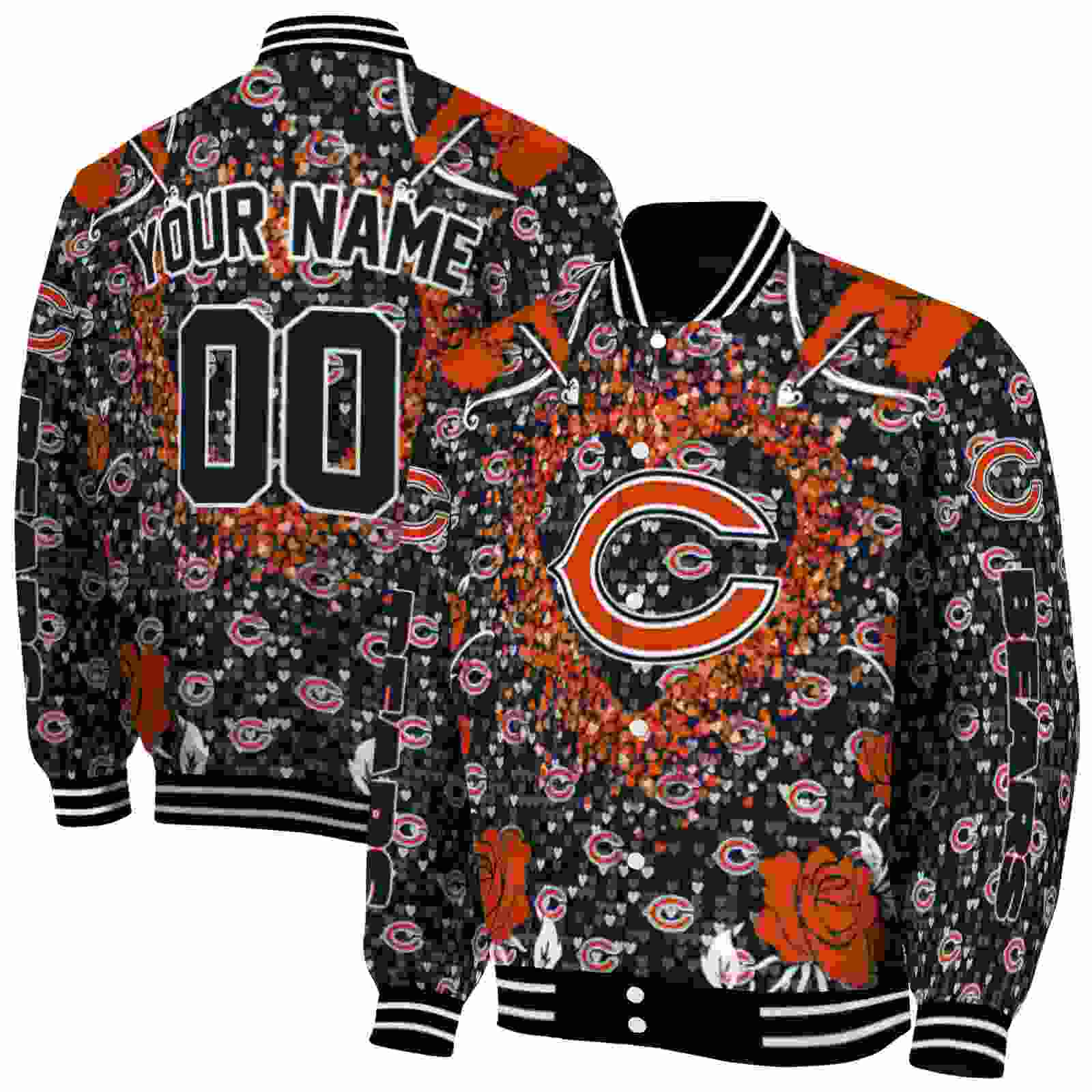 NFL Personalized Chicago Bears Heart Explosion Blue Custom Baseball Jacket Sport Fans Gear