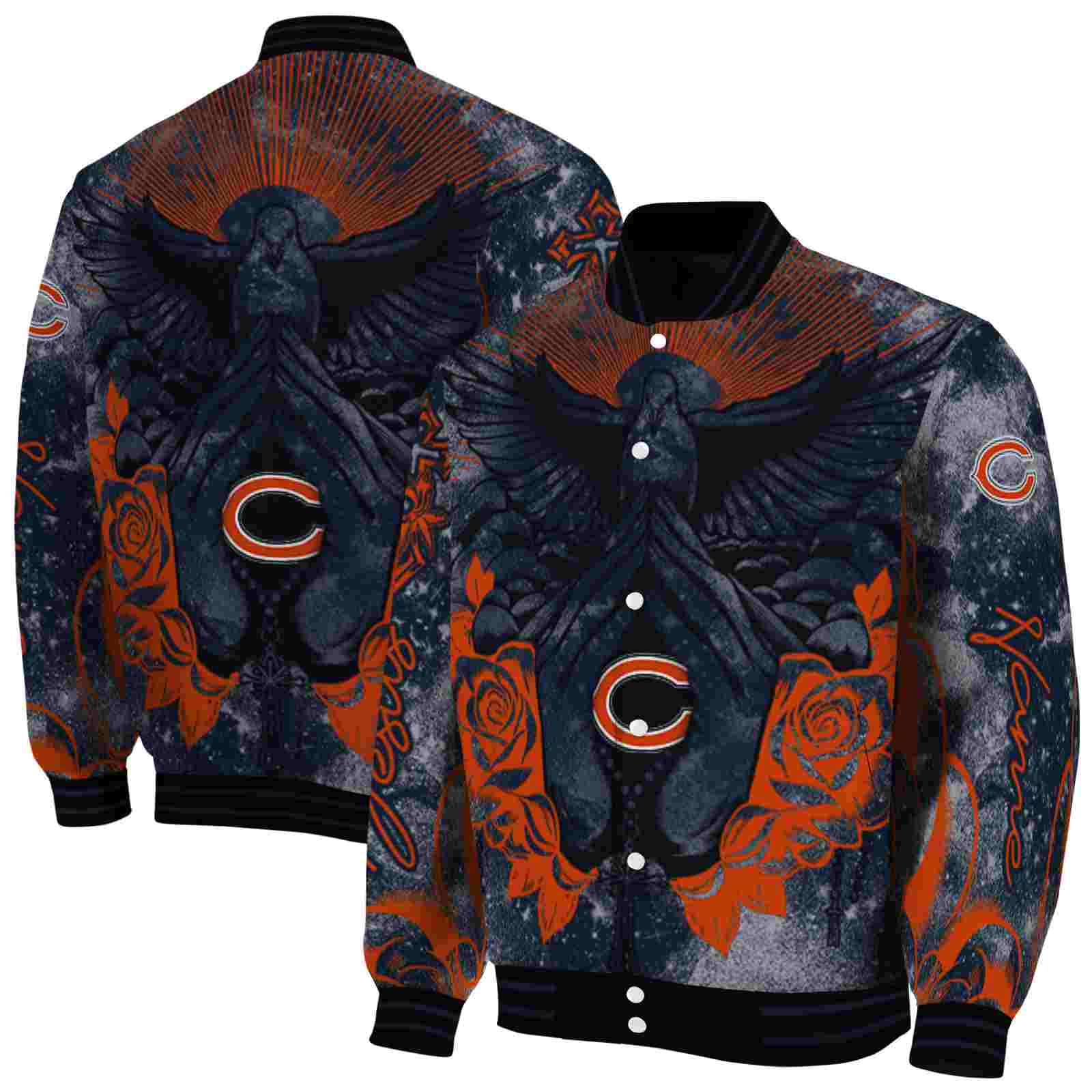 NFL Personalized Chicago Bears Praying Hands Blue Custom Baseball Jacket Sport Fans Gear