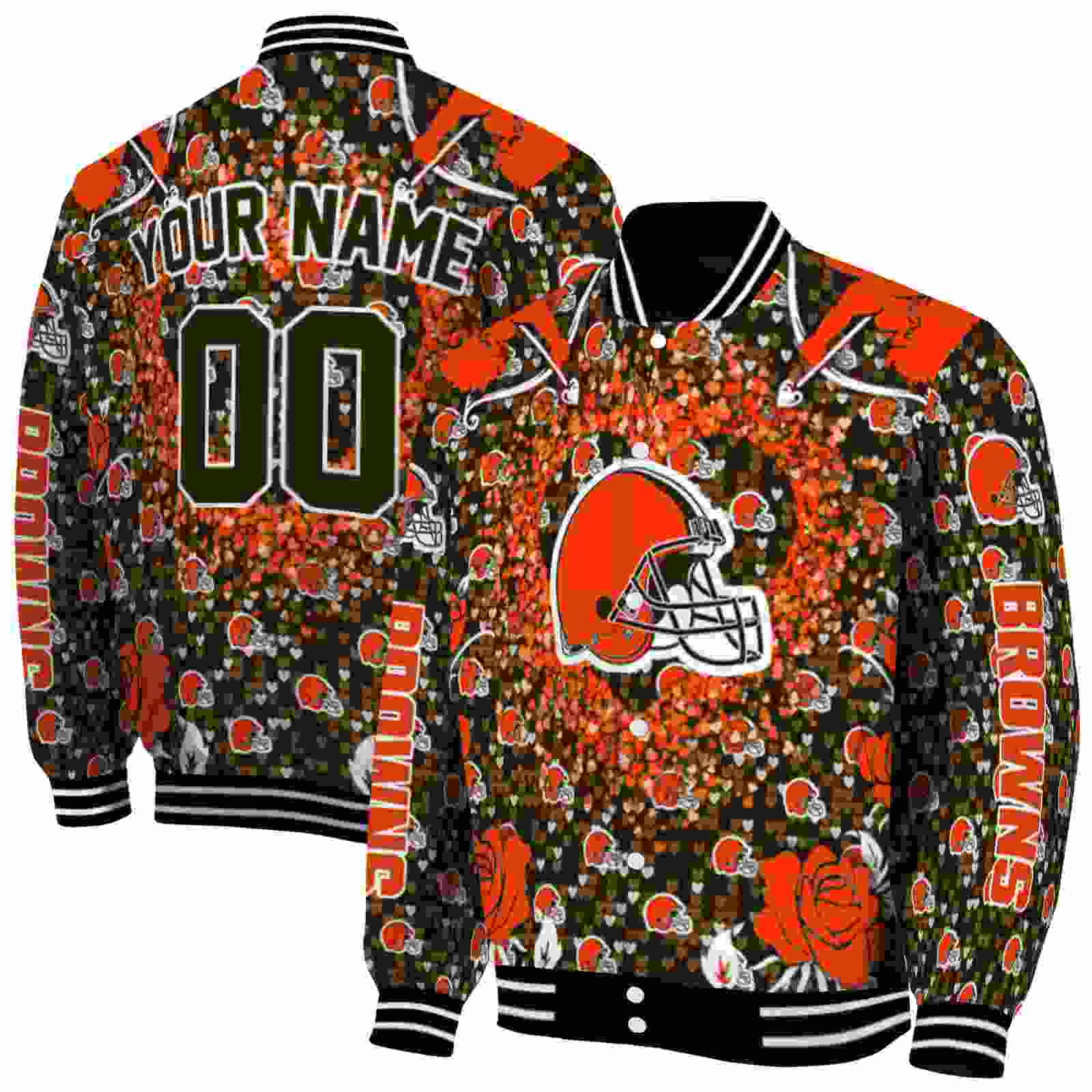 NFL Personalized Cleveland Browns Heart Explosion Brown Custom Baseball Jacket Sport Fans Gear