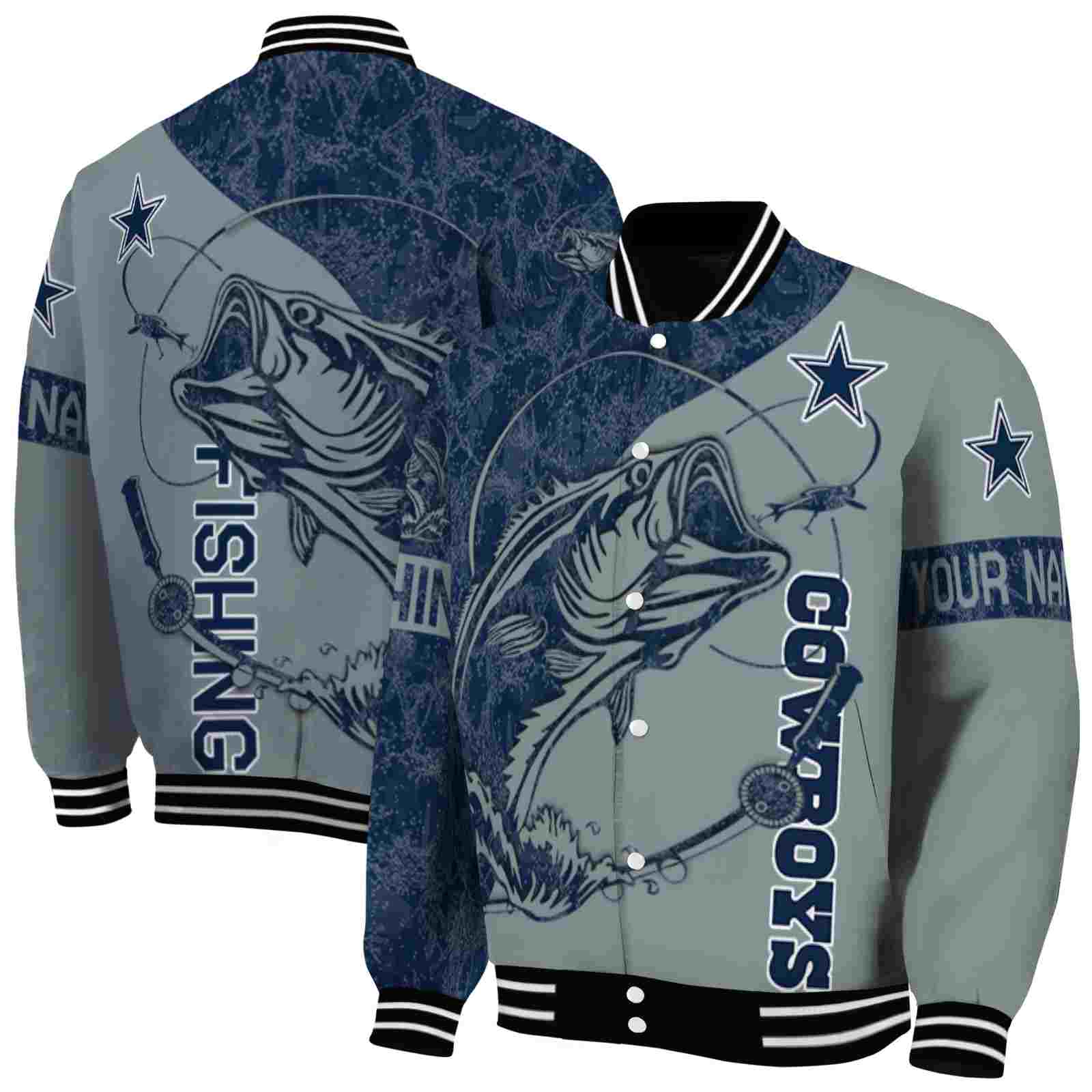 NFL Personalized Dallas Cowboys Fishing Rod Silver Custom Baseball Jacket Sport Fans Gear