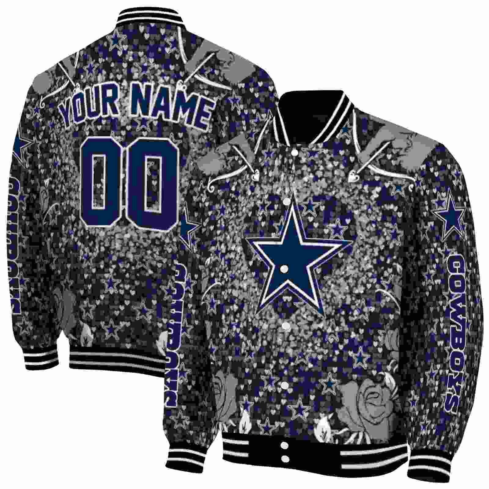 NFL Personalized Dallas Cowboys Heart Explosion Blue Custom Baseball Jacket Sport Fans Gear