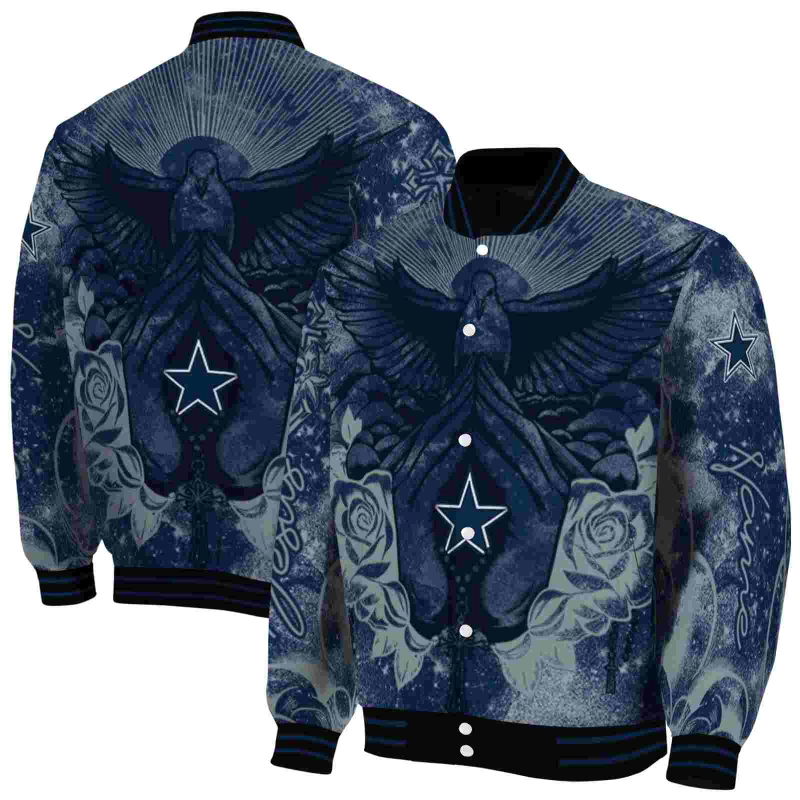 NFL Personalized Dallas Cowboys Praying Hands Blue Custom Baseball Jacket Sport Fans Gear