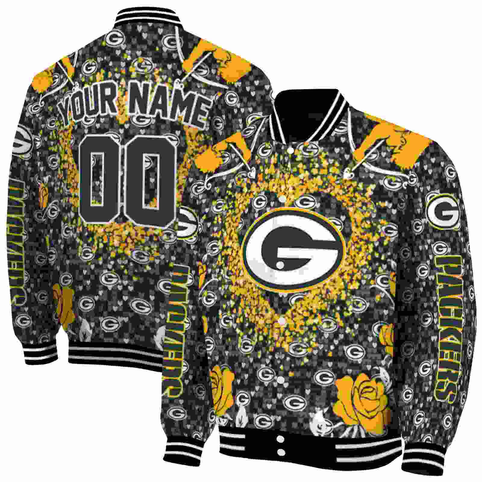 NFL Personalized Green Bay Packers Heart Explosion Green Custom Baseball Jacket Sport Fans Gear