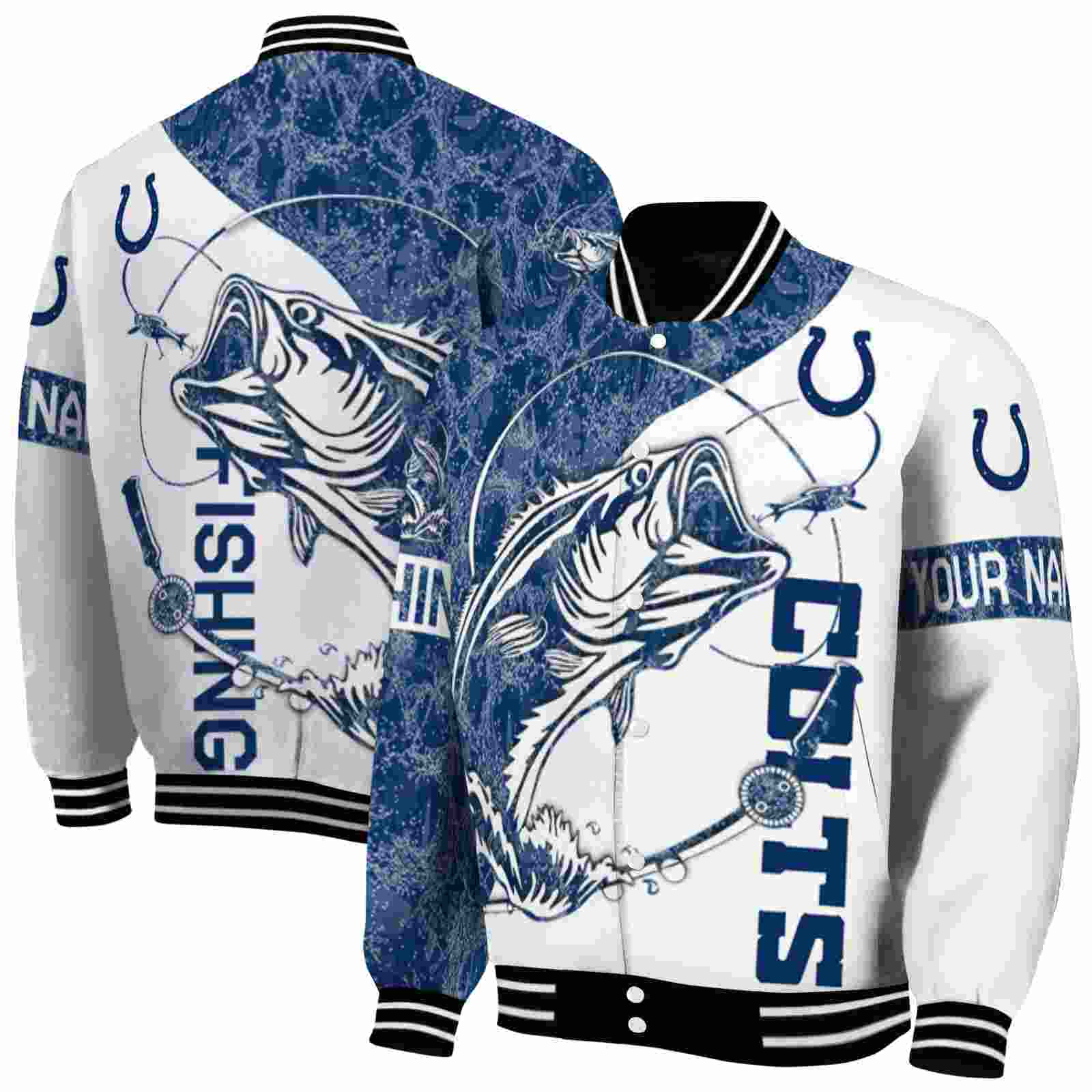 NFL Personalized Indianapolis Colts Fishing Rod White Custom Baseball Jacket Sport Fans Gear