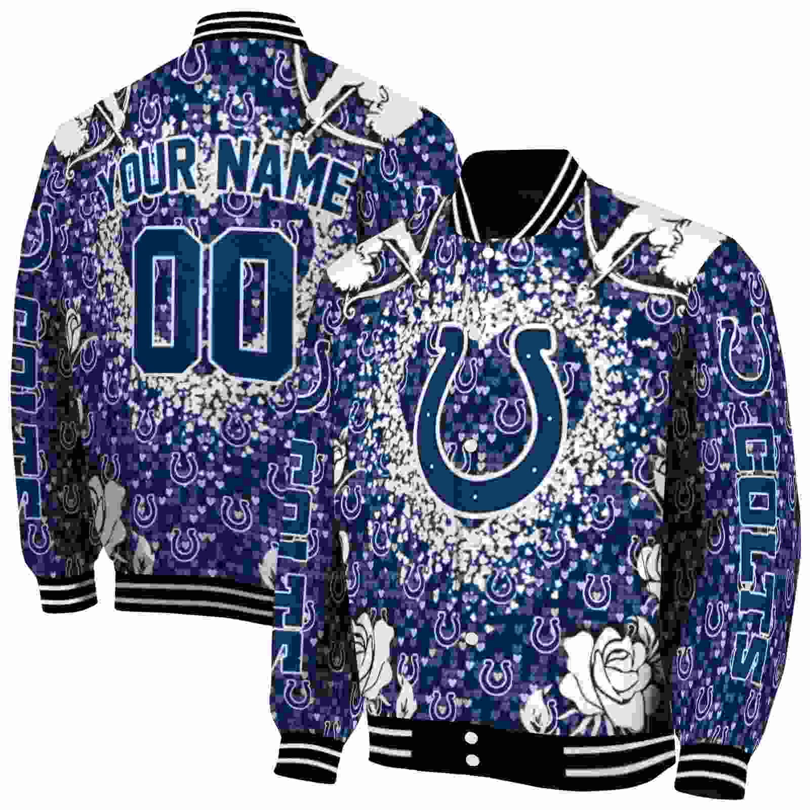 NFL Personalized Indianapolis Colts Heart Explosion Blue Custom Baseball Jacket Sport Fans Gear