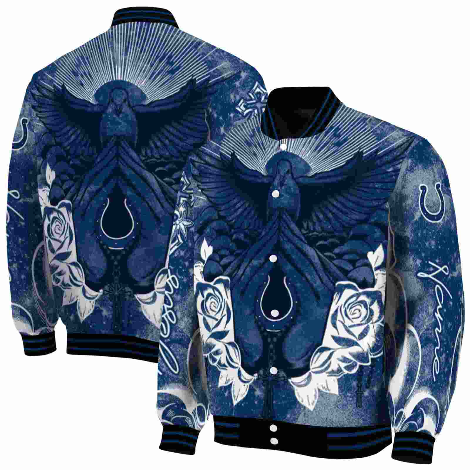 NFL Personalized Indianapolis Colts Praying Hands Blue Custom Baseball Jacket Sport Fans Gear