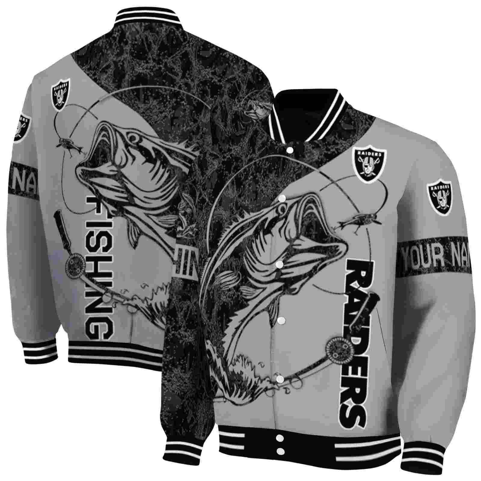 NFL Personalized Las Vegas Raiders Fishing Rod Silver Custom Baseball Jacket Sport Fans Gear