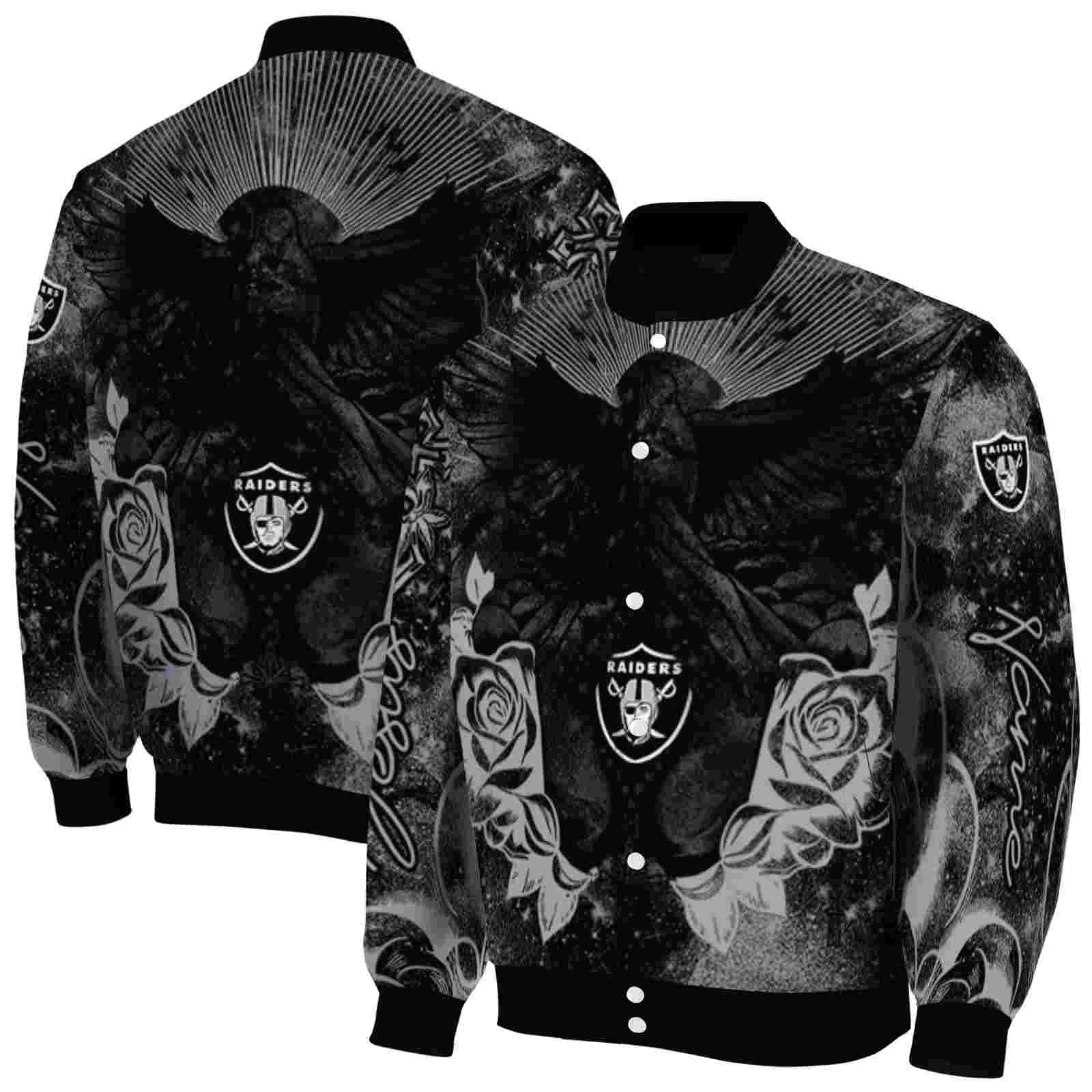 NFL Personalized Las Vegas Raiders Praying Hands Black Custom Baseball Jacket Sport Fans Gear