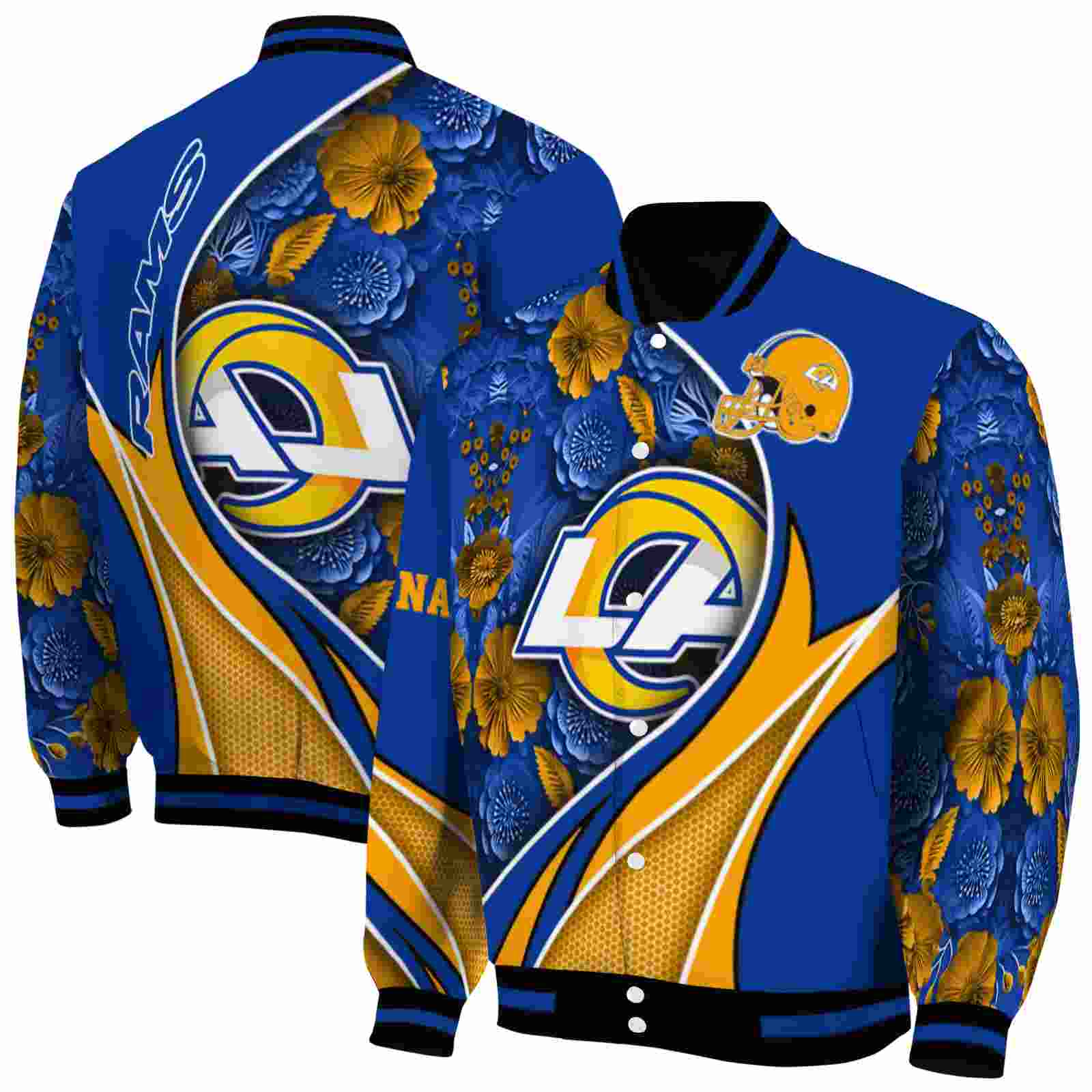 NFL Personalized Los Angeles Rams Floral Print Blue Custom Baseball Jacket Sport Fans Gear