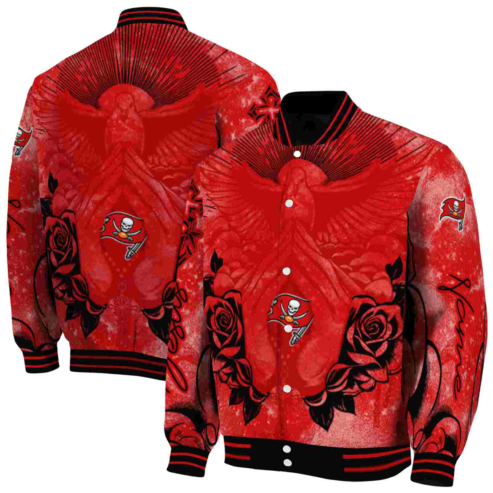 NFL Personalized Tampa Bay Buccaneers Praying Hands Red Custom Baseball Jacket Sport Fans Gear