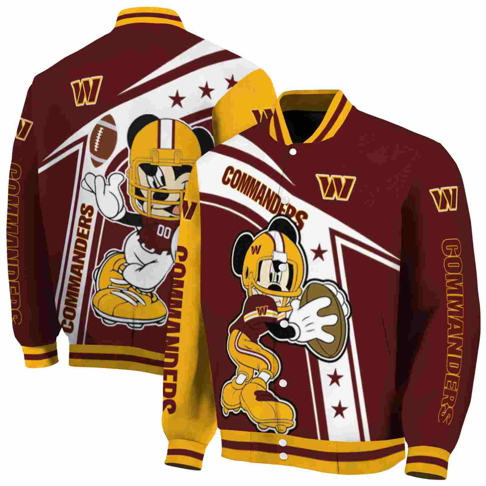 NFL Personalized Washington Commanders Mickey Football Burgundy White Custom Baseball Jacket Sport Fans Gear