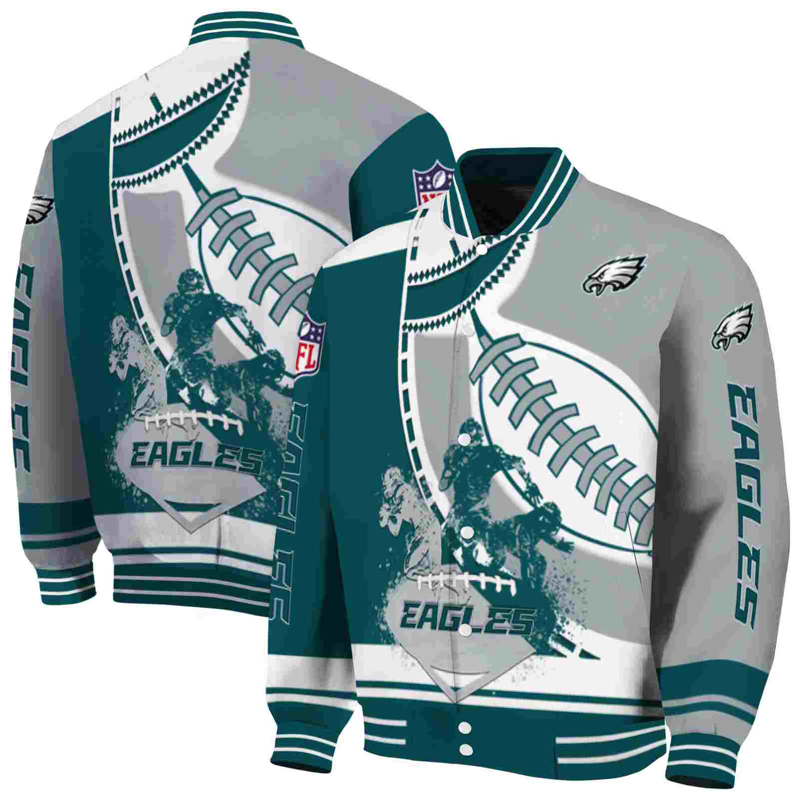 NFL Philadelphia Eagles Baseball Stitching Silver White Custom Baseball Jacket Sport Fans Gear