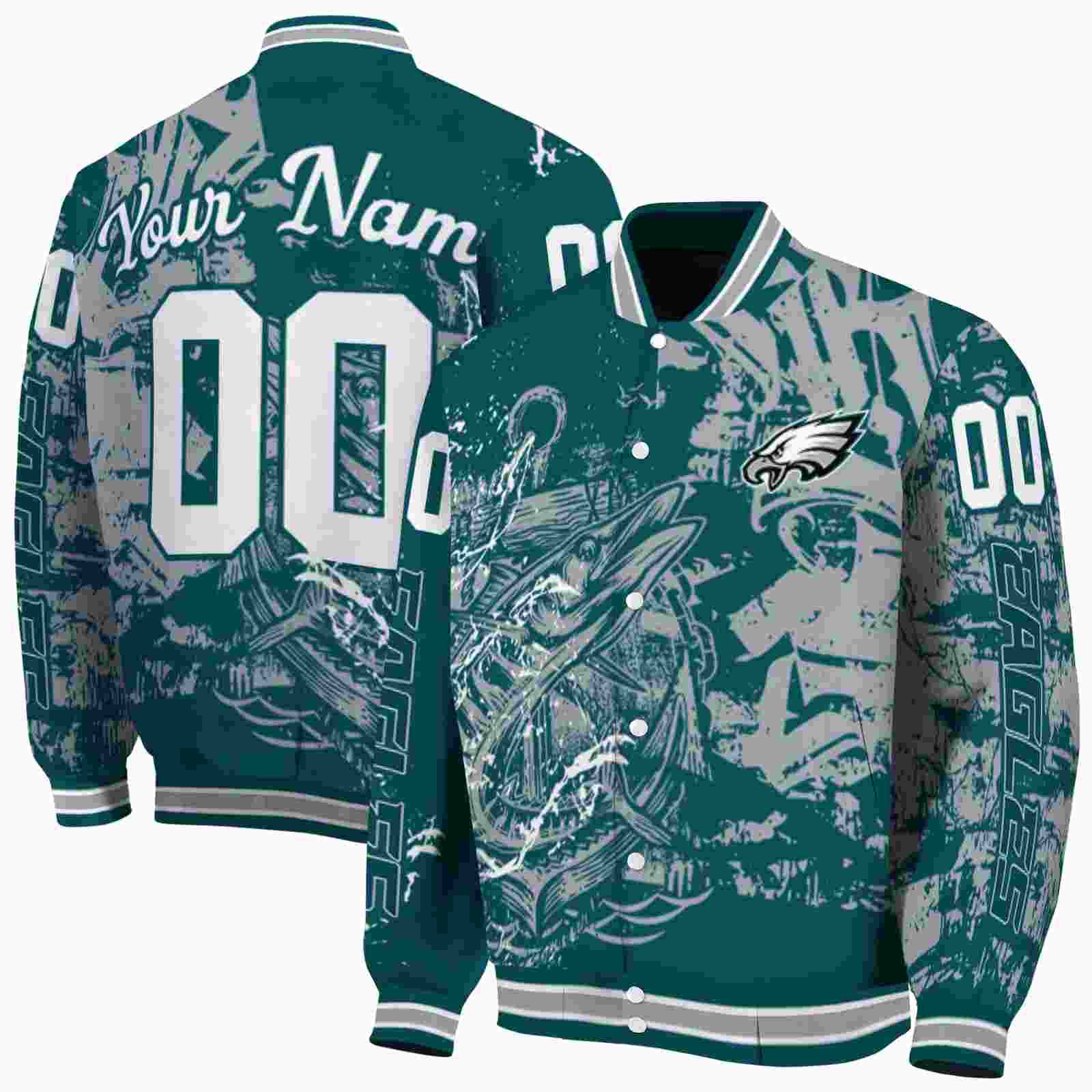 NFL Philadelphia Eagles Fishing Art Green Custom Baseball Jacket Sport Fans Gear