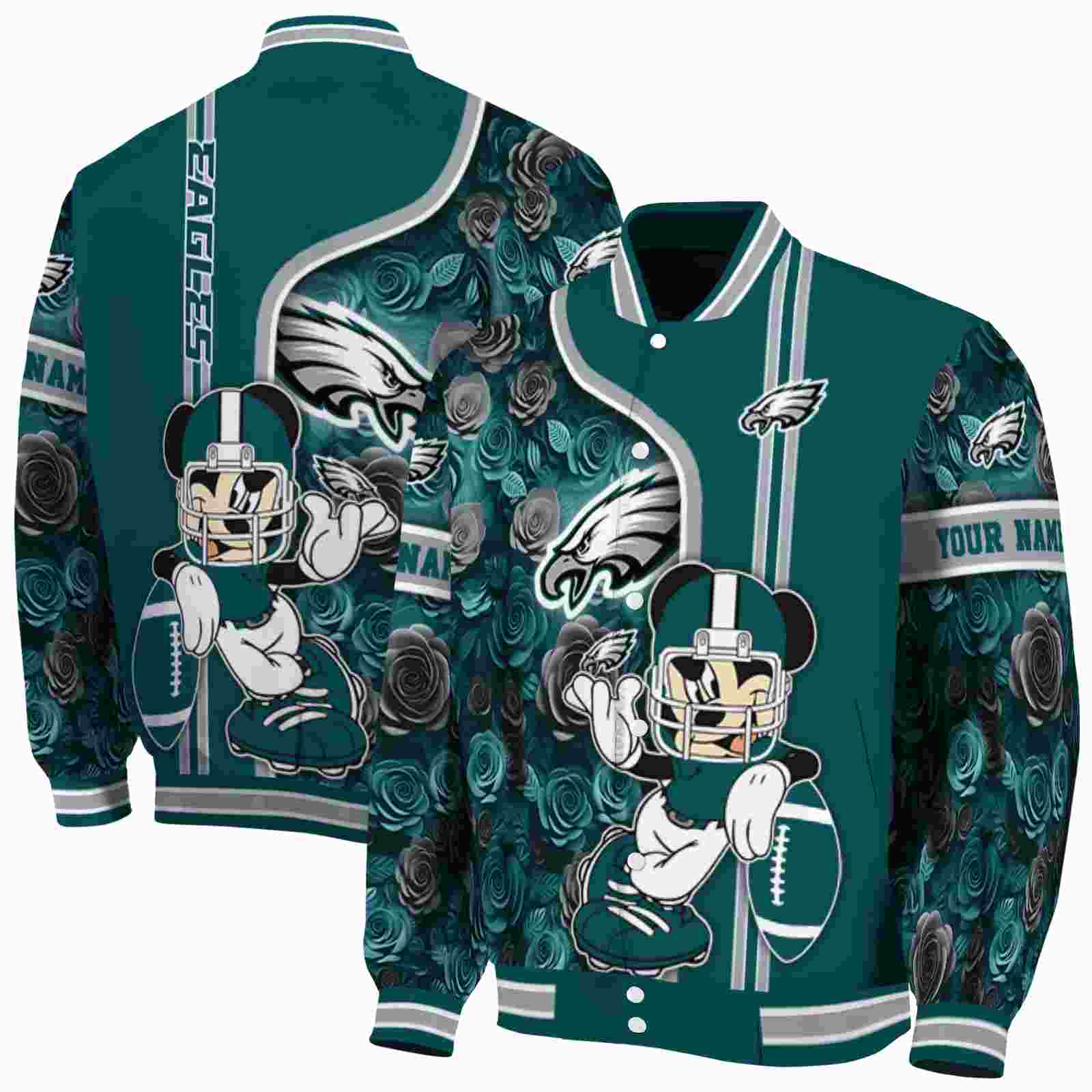 NFL Philadelphia Eagles Rose Mickey Green Custom Baseball Jacket Sport Fans Gear
