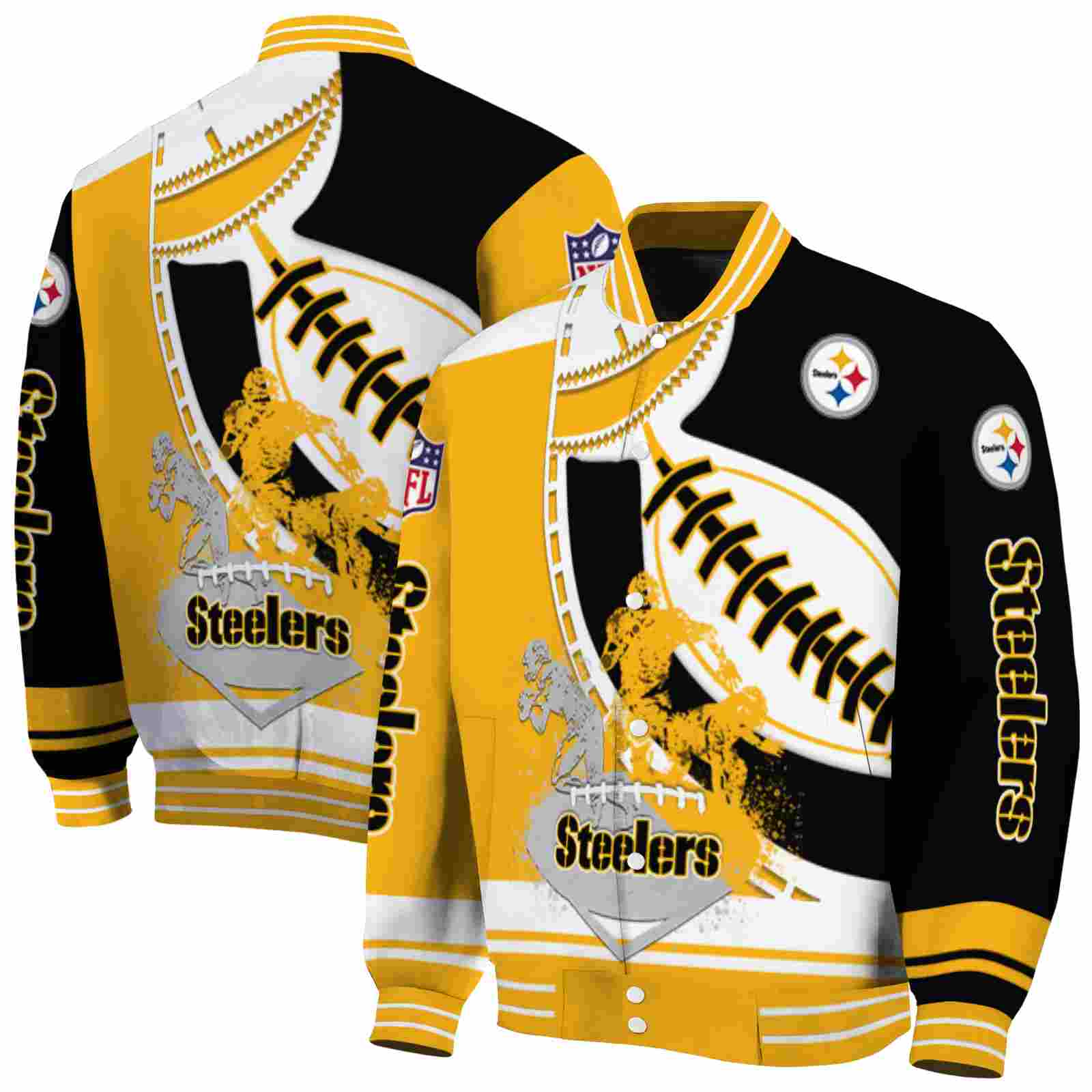 NFL Pittsburgh Steelers Baseball Stitching Black White Custom Baseball Jacket Sport Fans Gear