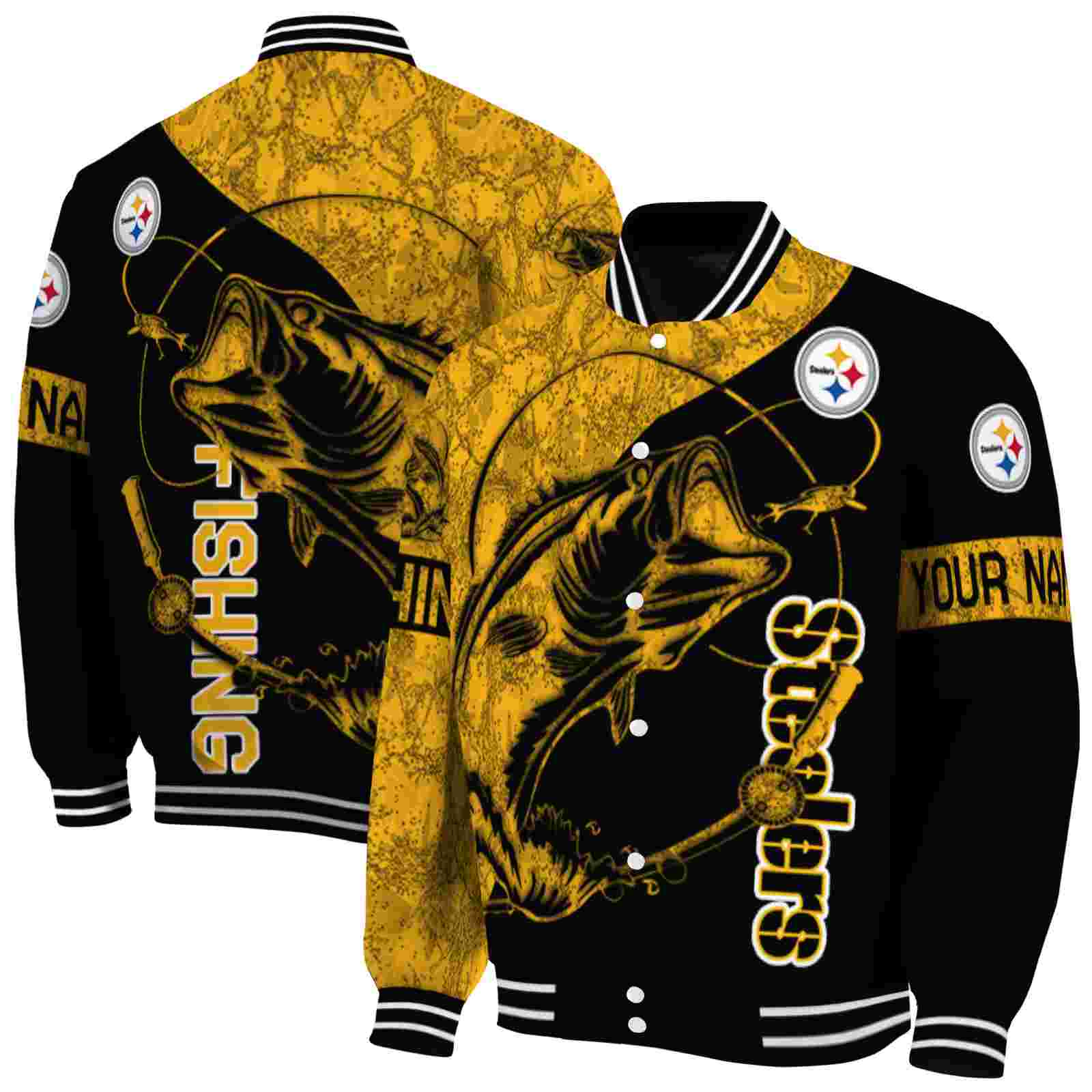 NFL Pittsburgh Steelers Fishing Rod Black Custom Baseball Jacket Sport Fans Gear