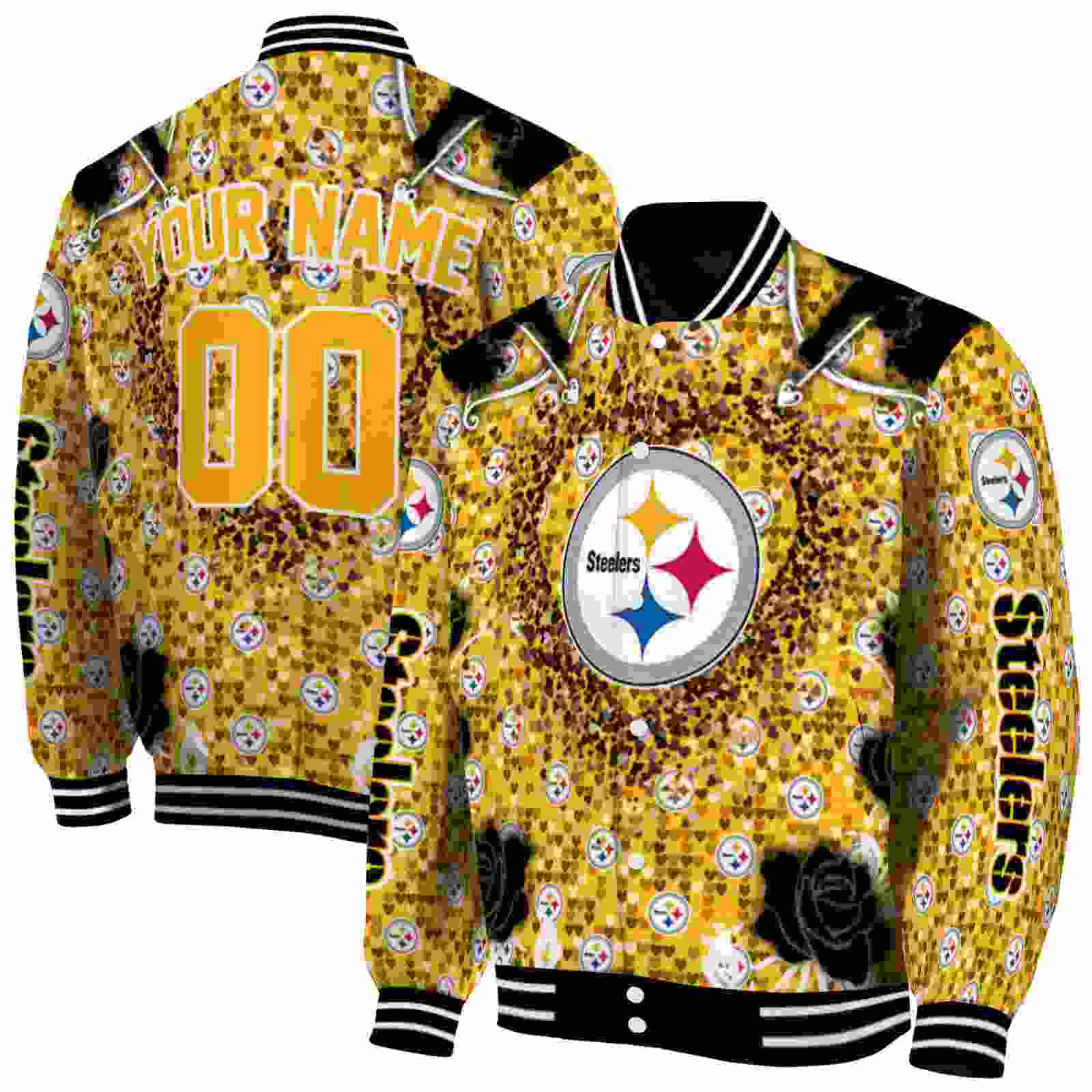 NFL Pittsburgh Steelers Heart Explosion Gold Custom Baseball Jacket Sport Fans Gear