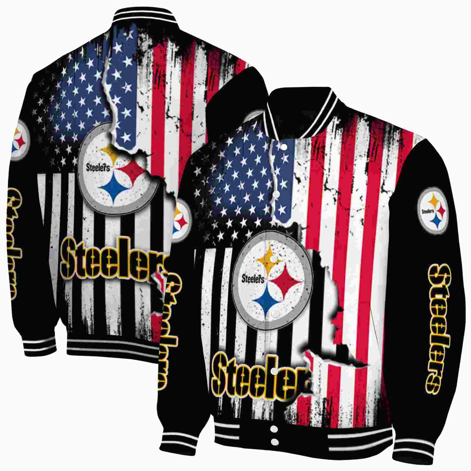 NFL Pittsburgh Steelers Patriotic Theme Black Custom Baseball Jacket Sport Fans Gear