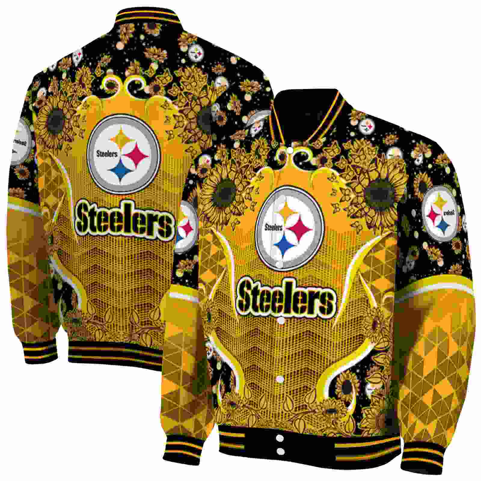 NFL Pittsburgh Steelers SuNFL ower Bloom Gold Yellow Custom Baseball Jacket Sport Fans Gear