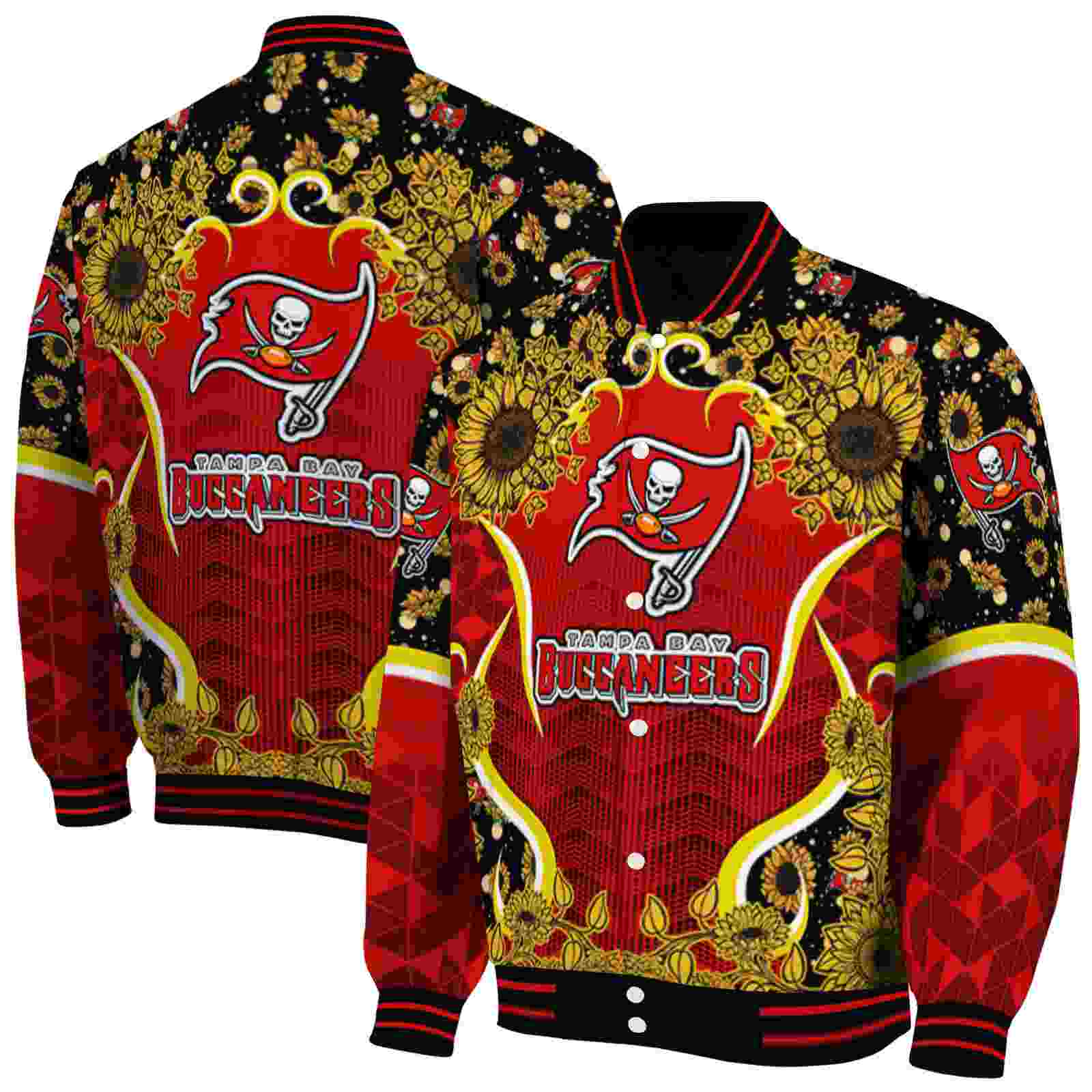 NFL Tampa Bay Buccaneers SuNFL ower Bloom Red Yellow Custom Baseball Jacket Sport Fans Gear