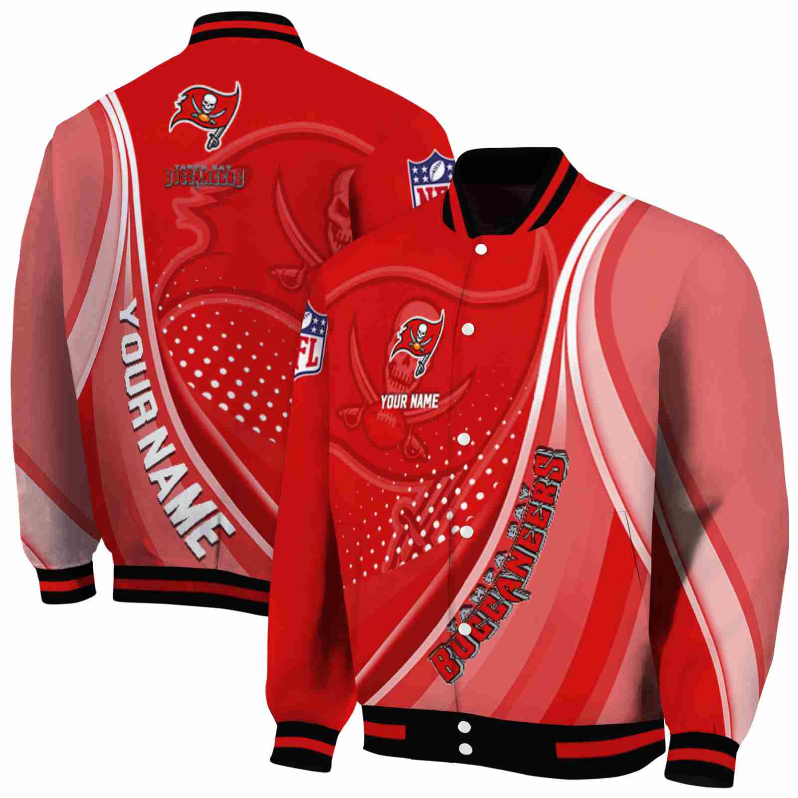 NFL Tampa Bay Buccaneers Wave Patterns Red Custom Baseball Jacket Sport Fans Gear