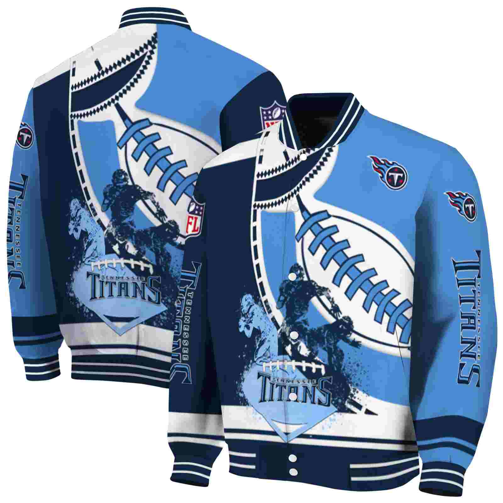 NFL Tennessee Titans Baseball Stitching Blue White Custom Baseball Jacket Sport Fans Gear