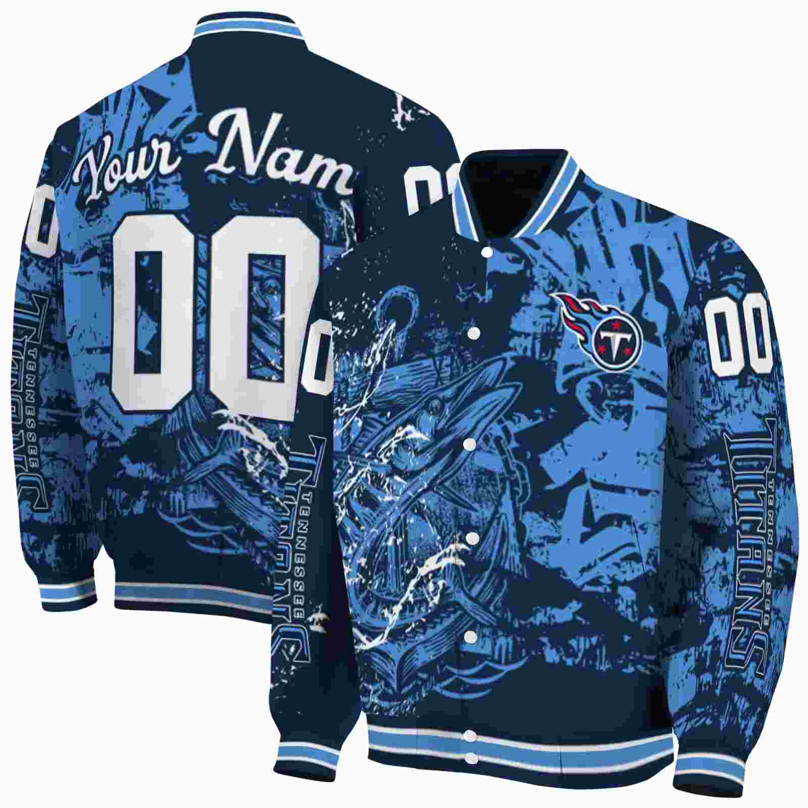 NFL Tennessee Titans Fishing Art Navy Custom Baseball Jacket Sport Fans Gear