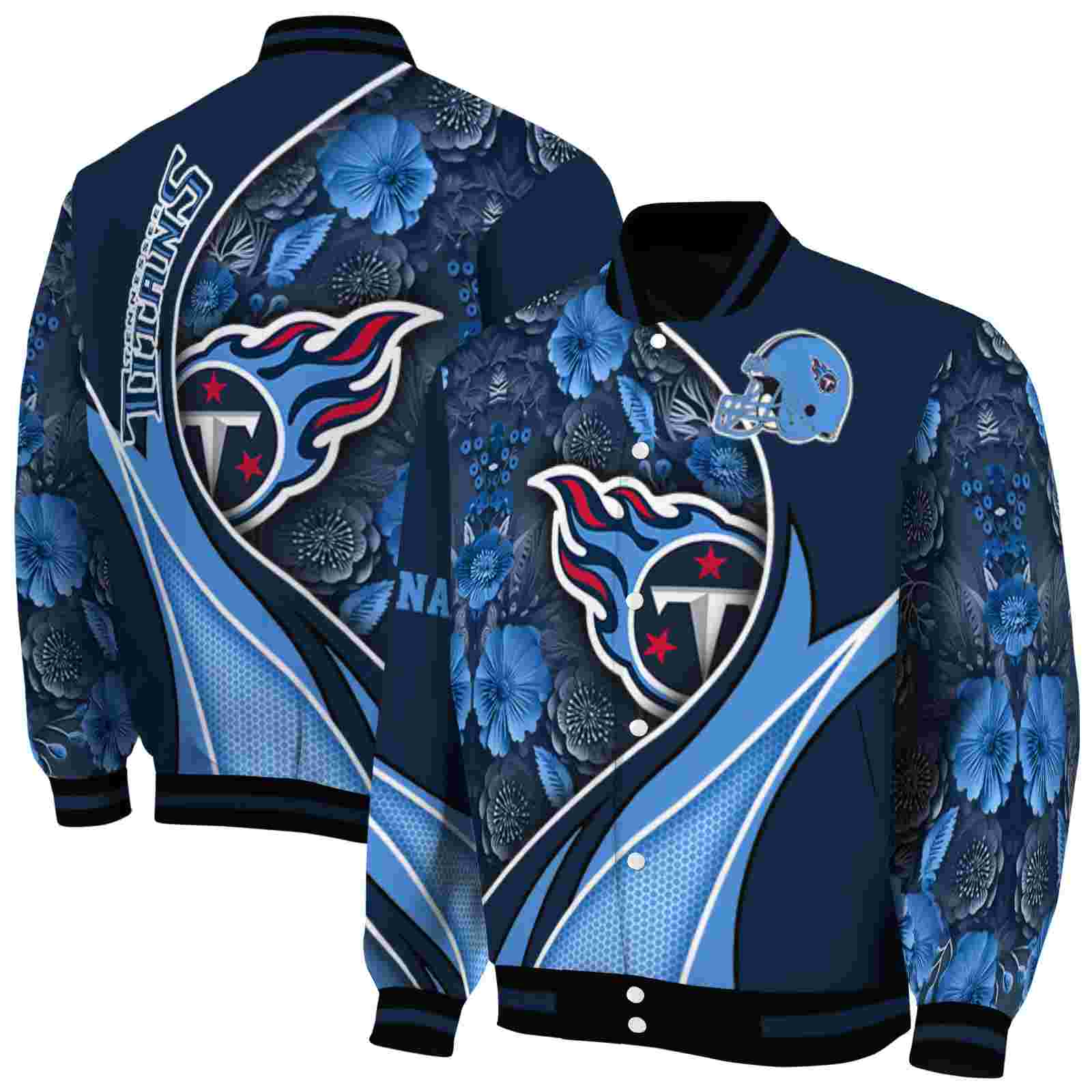 NFL Tennessee Titans Floral Print Navy Custom Baseball Jacket Sport Fans Gear