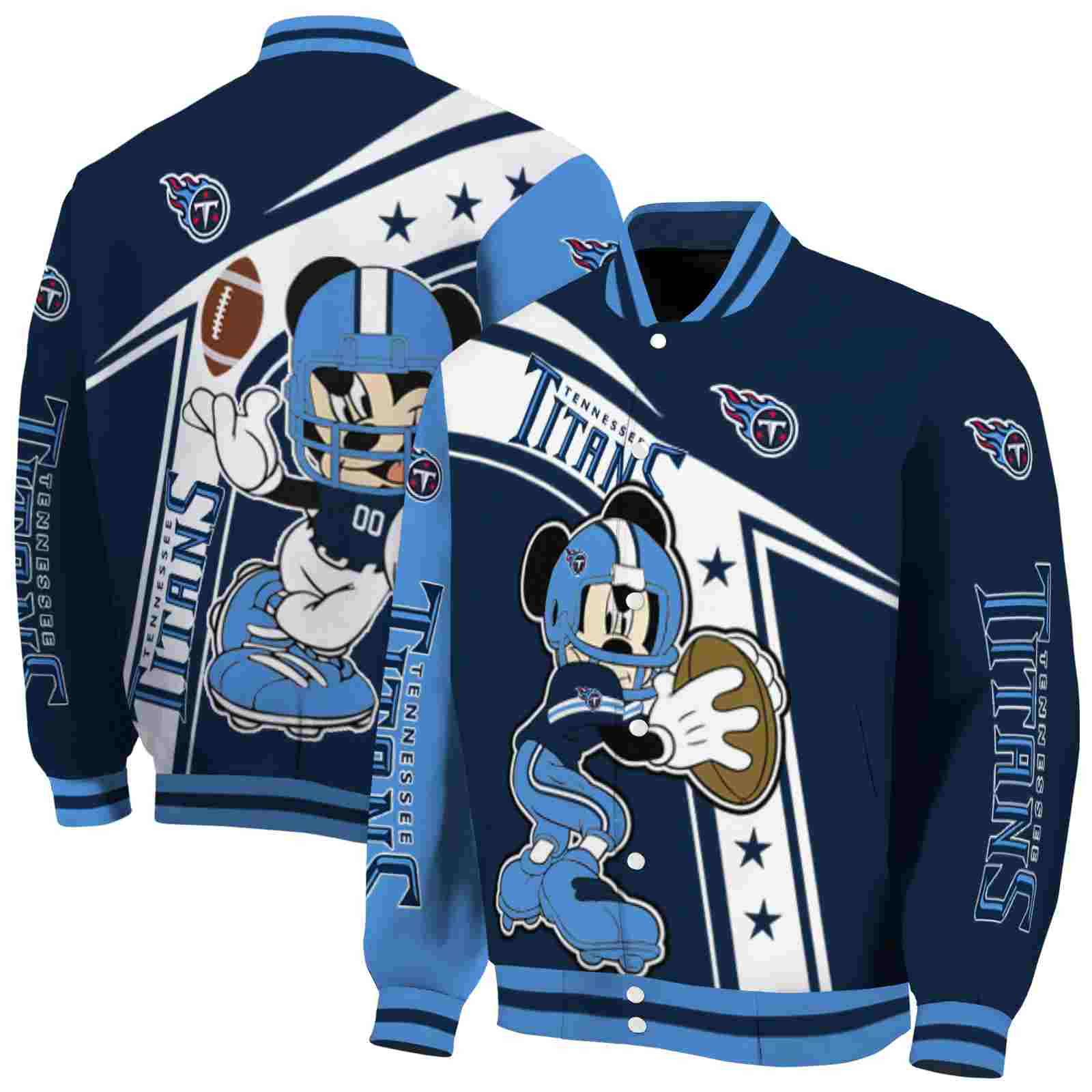 NFL Tennessee Titans Mickey Football Navy White Custom Baseball Jacket Sport Fans Gear