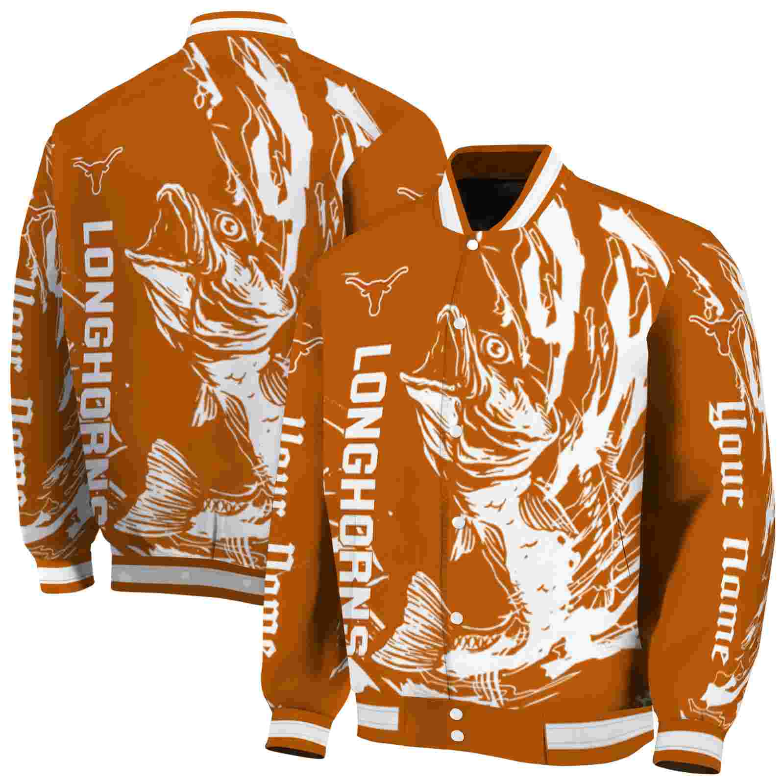 NFL Texas Longhorns Fishing Passion Orange White Custom Baseball Jacket Sport Fans Gear