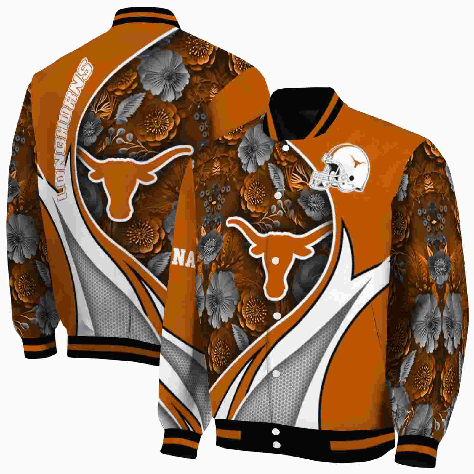NFL Texas Longhorns Floral Print Orange Custom Baseball Jacket Sport Fans Gear