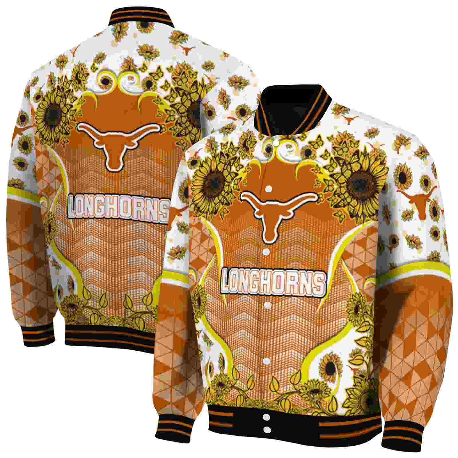 NFL Texas Longhorns SuNFL ower Bloom Orange Yellow Custom Baseball Jacket Sport Fans Gear