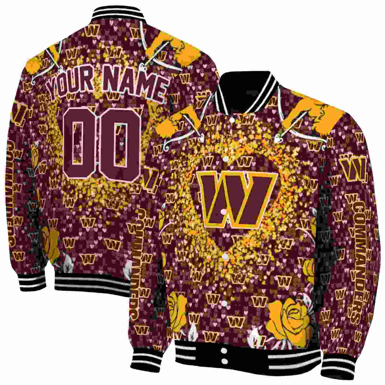 NFL Washington Commanders Heart Explosion Burgundy Custom Baseball Jacket Sport Fans Gear
