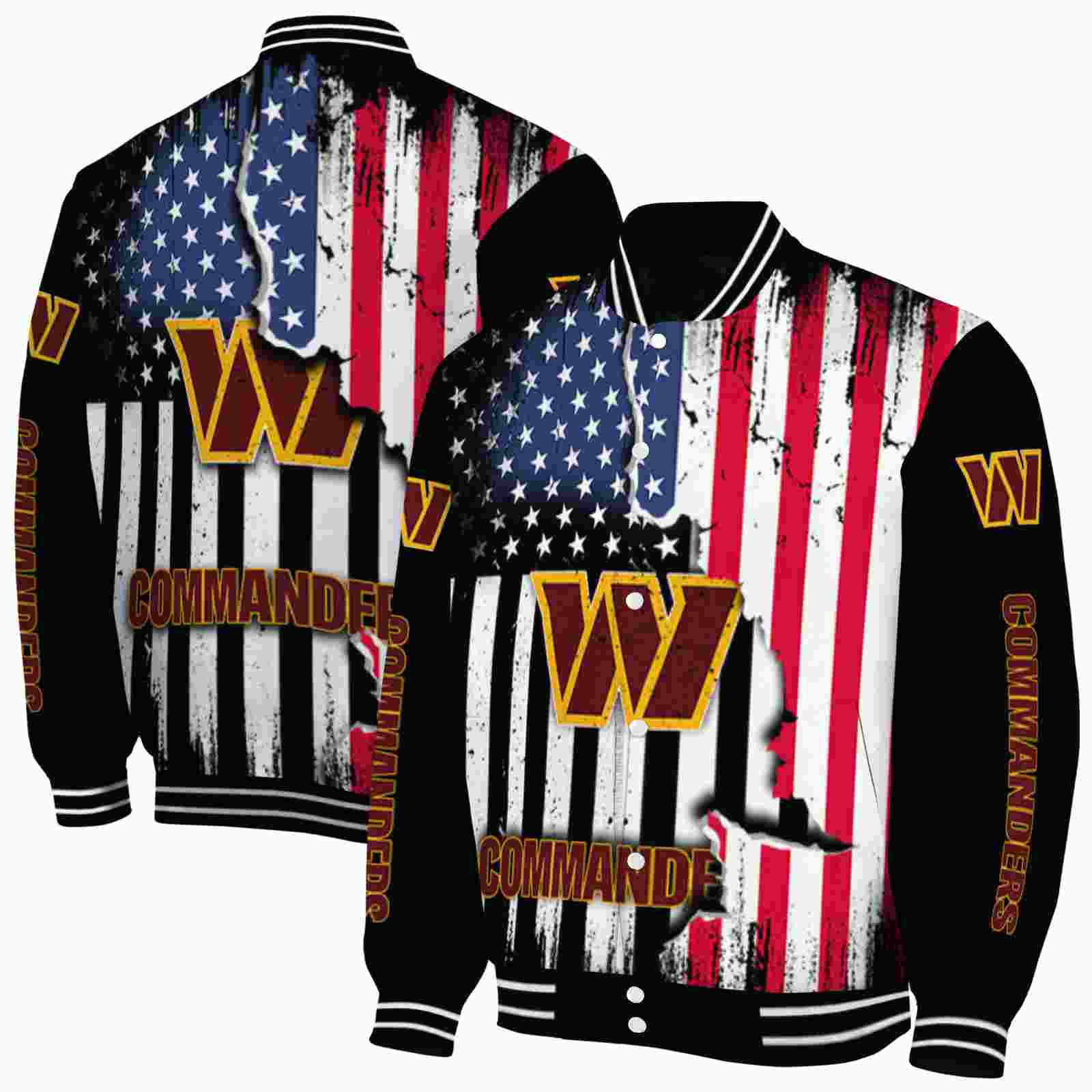 NFL Washington Commanders Patriotic Theme Black Custom Baseball Jacket Sport Fans Gear