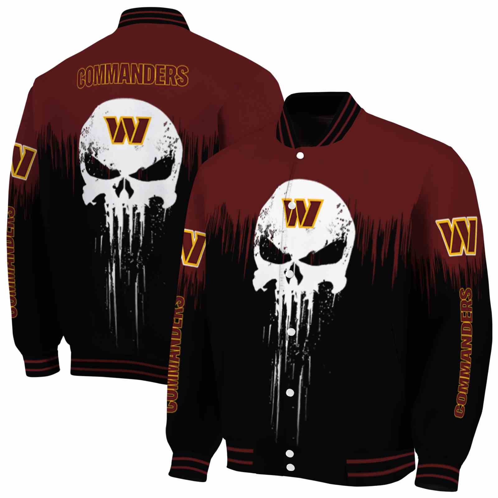 NFL Washington Commanders Punisher Skull Burgundy Black White Custom Baseball Jacket Sport Fans Gear