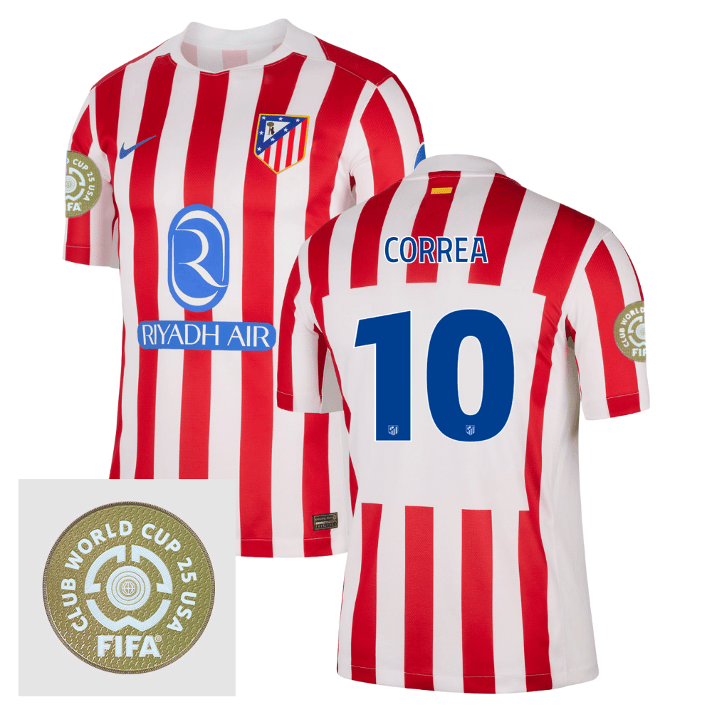 ngel Correa 10 Atltico de Madrid 2025/26 FIFA Club World Cup 25 USA Patch Home Men Jersey - White/Red