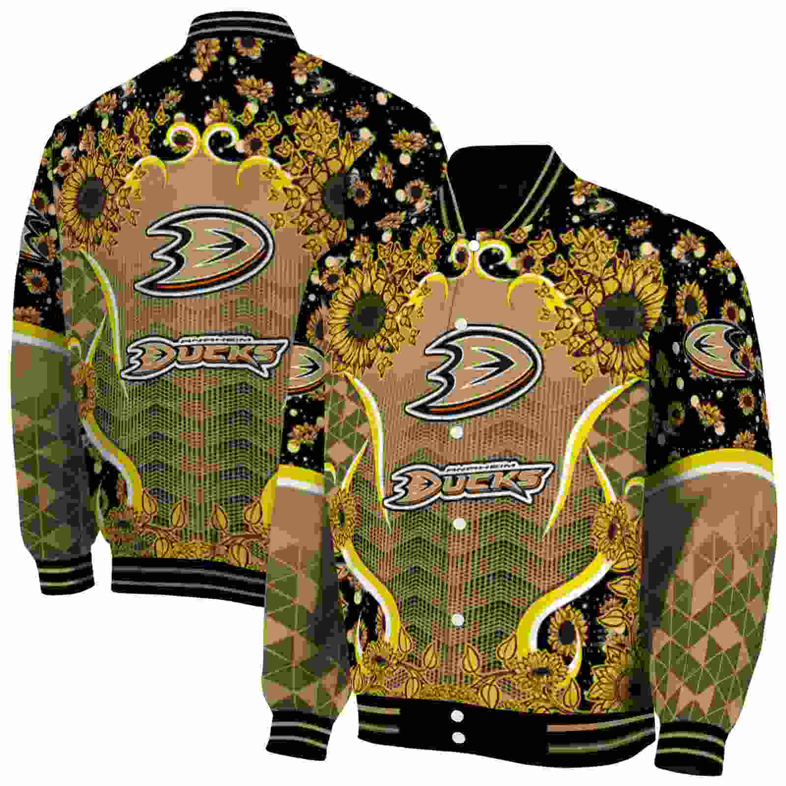 NHL Anaheim Ducks SuNFL ower Bloom Gold Yellow Custom Baseball Jacket Sport Fans Gear