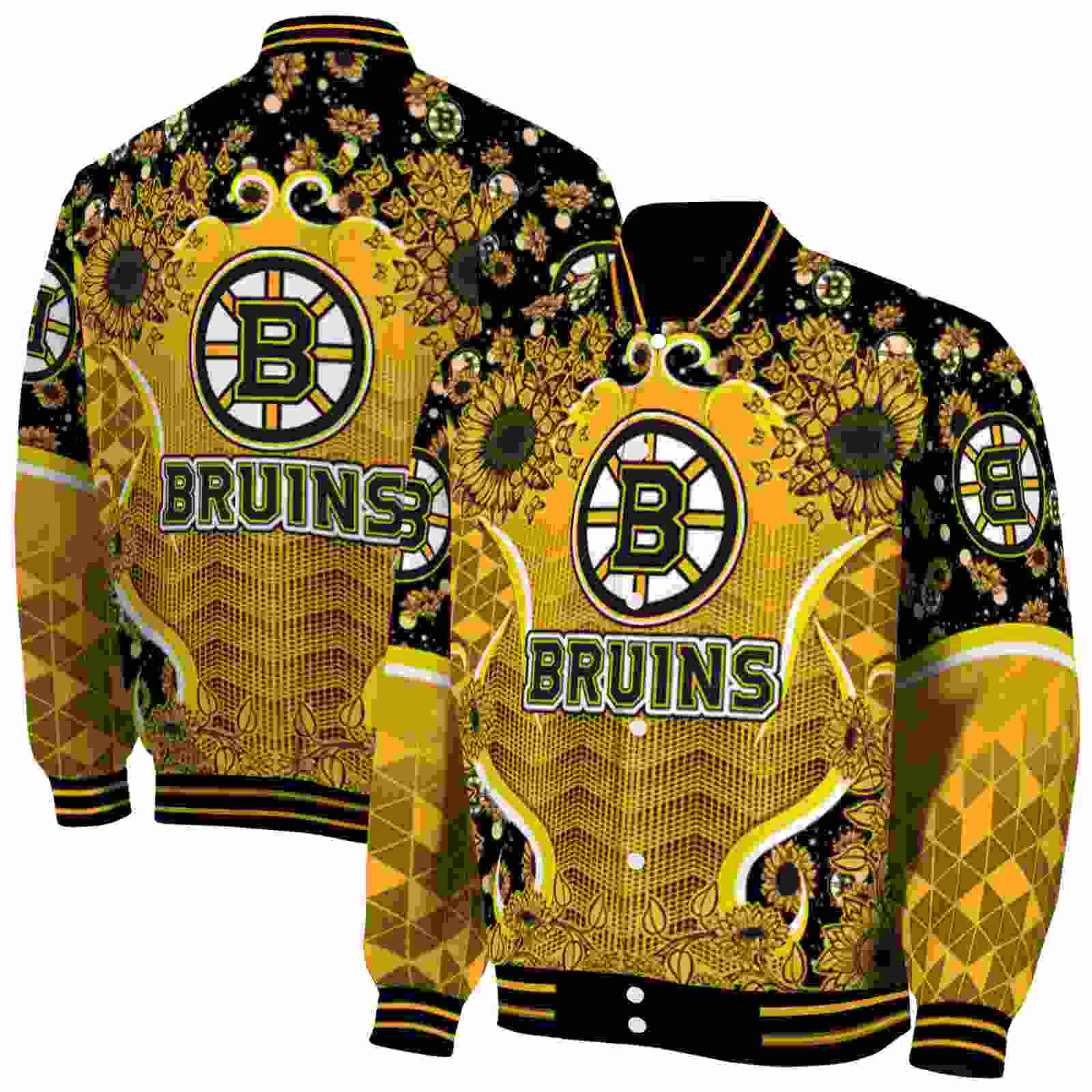 NHL Boston Bruins SuNFL ower Bloom Gold Yellow Custom Baseball Jacket Sport Fans Gear