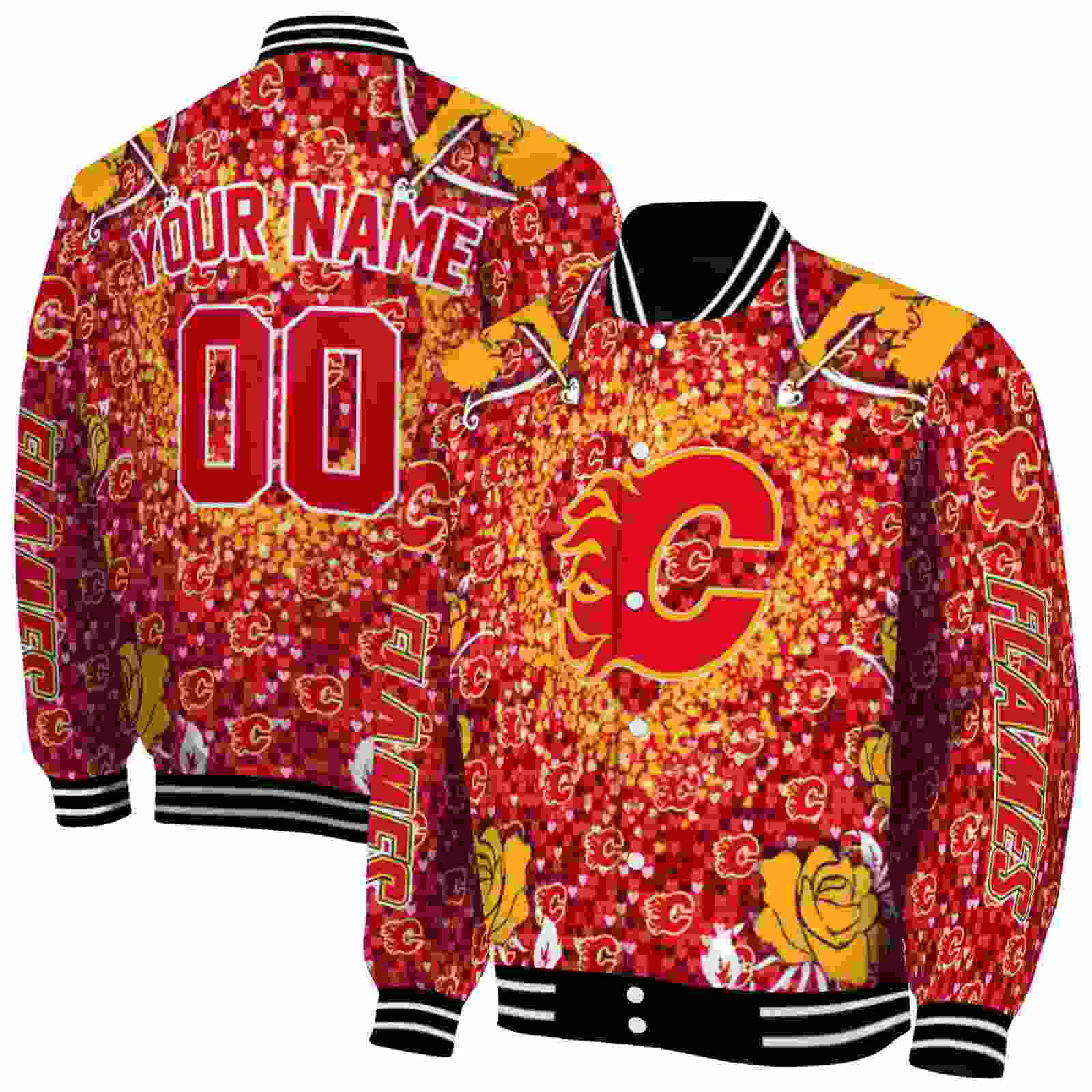 NHL Calgary Flames Heart Explosion Red Custom Baseball Jacket Sport Fans Gear