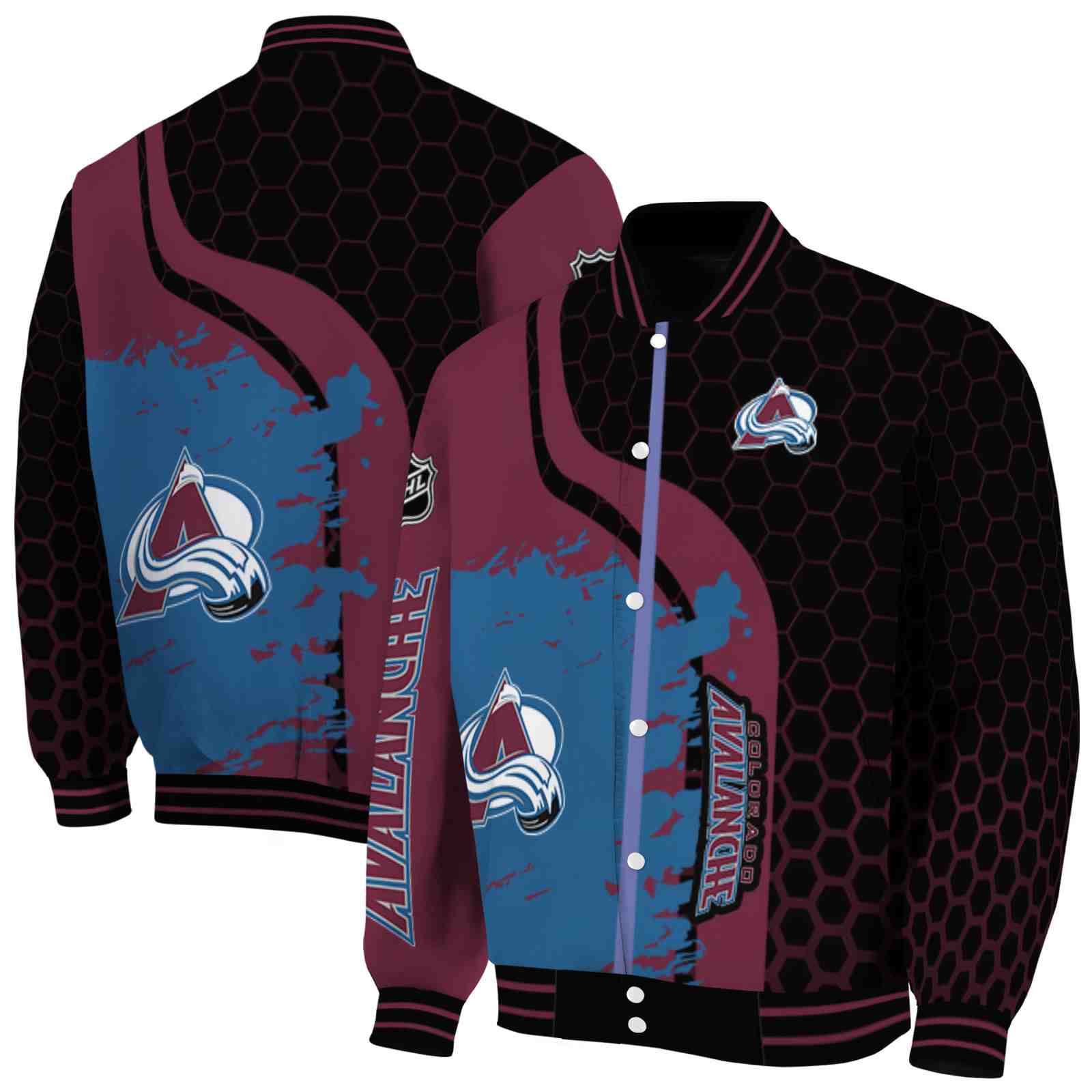 NHL Colorado Avalanche Hexagonal Pattern Burgundy Black Custom Baseball Jacket Sport Fans Gear