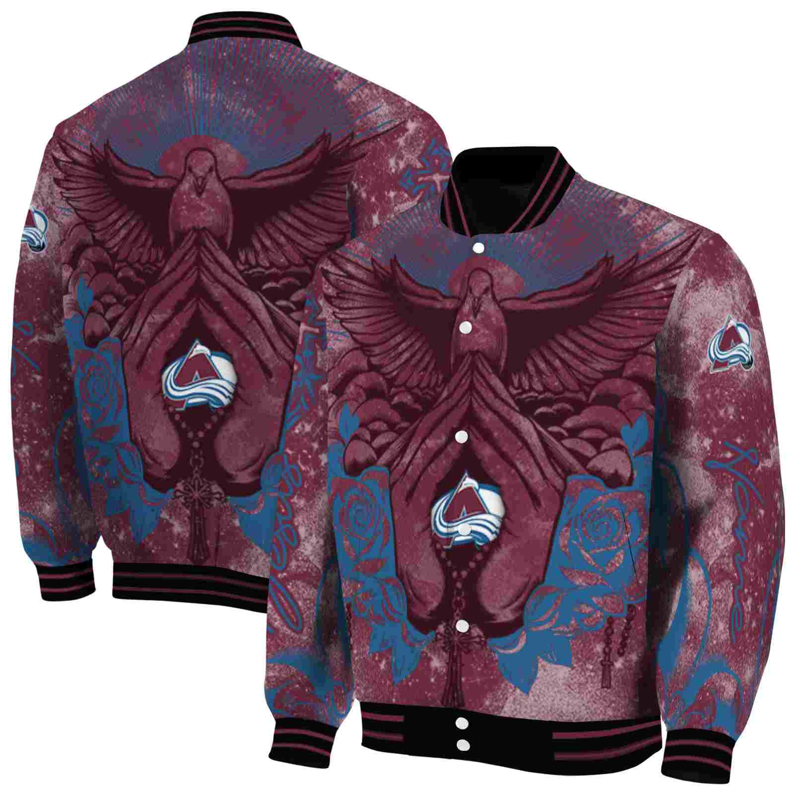 NHL Colorado Avalanche Praying Hands Burgundy Custom Baseball Jacket Sport Fans Gear
