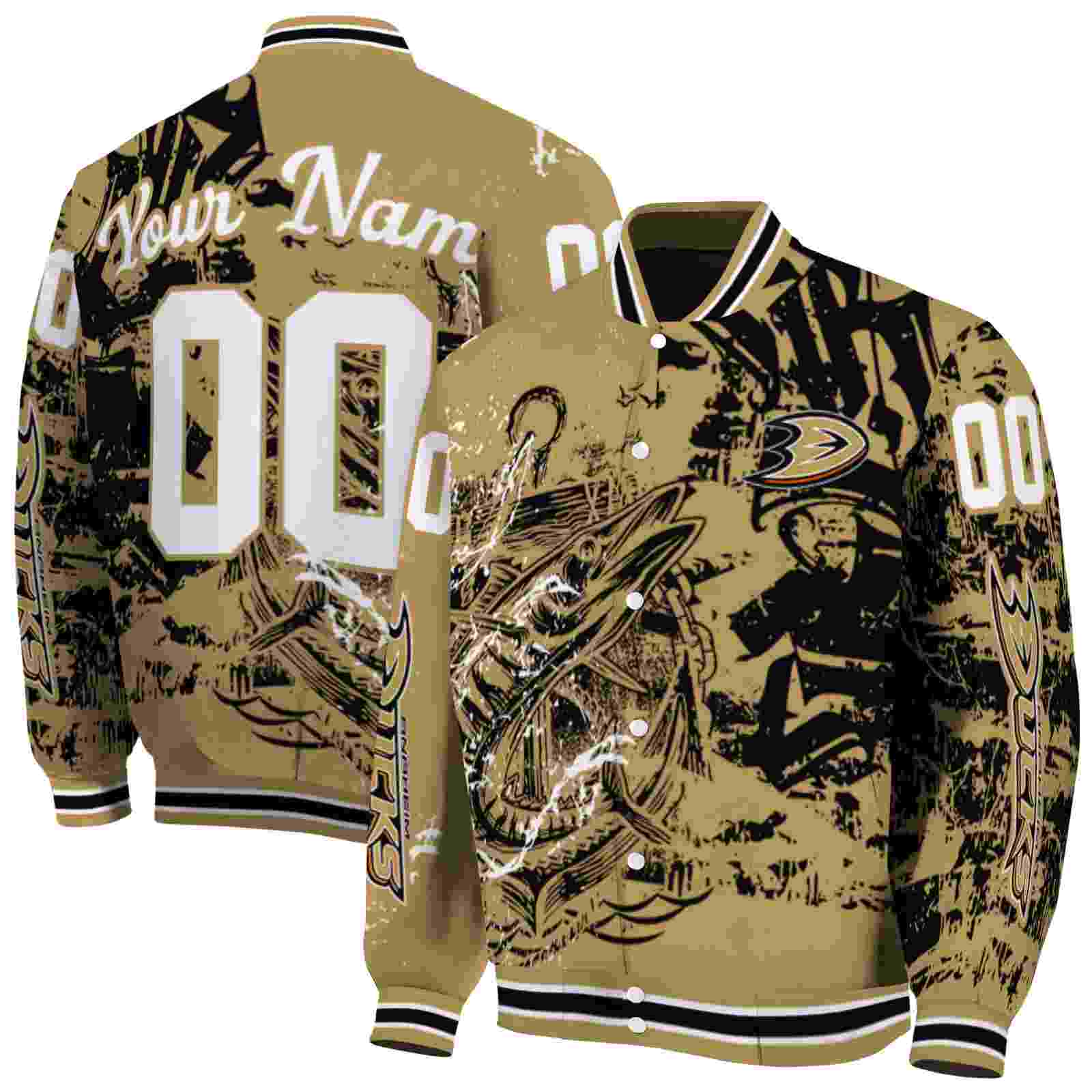 NHL Customized Anaheim Ducks Fishing Art Gold Custom Baseball Jacket Sport Fans Gear