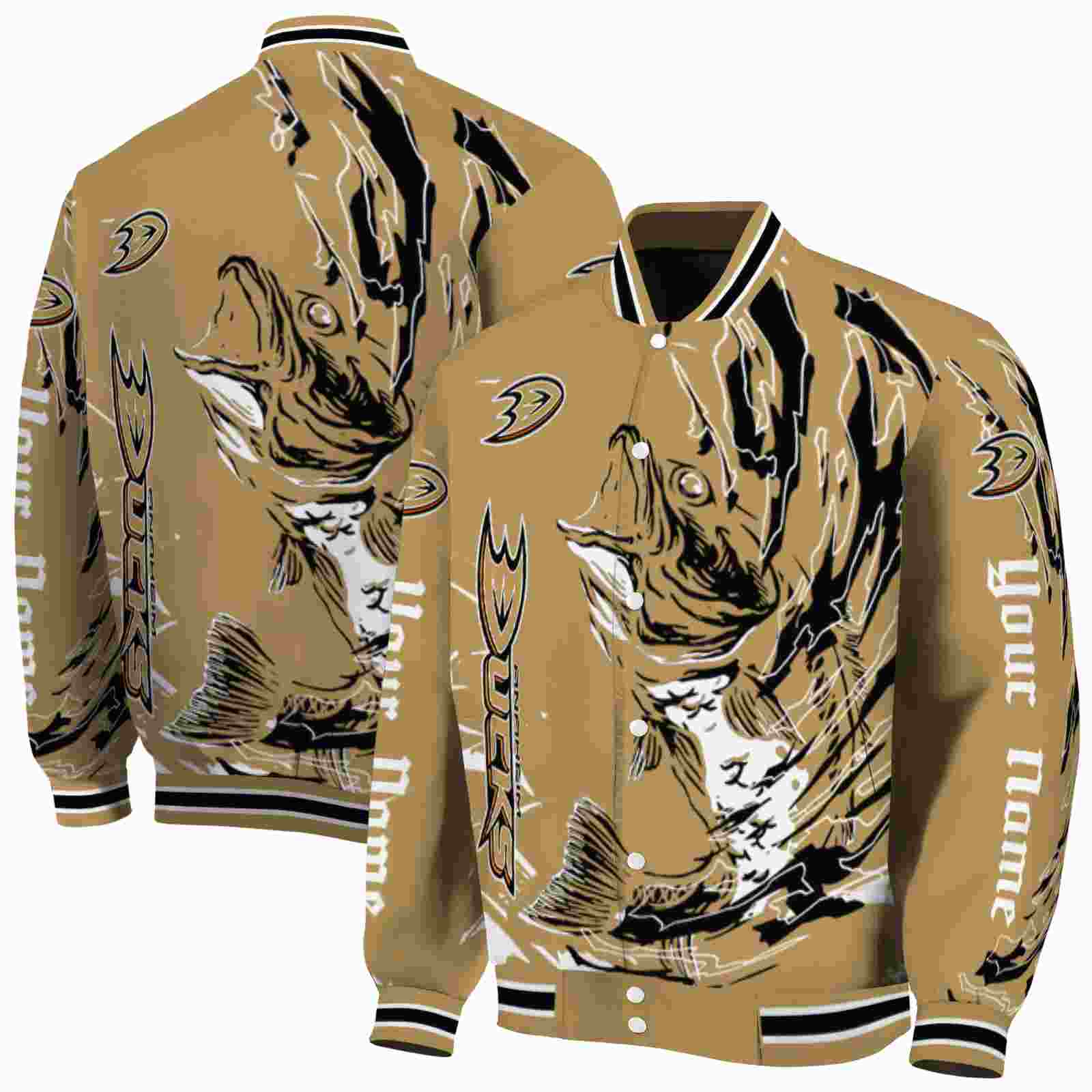 NHL Customized Anaheim Ducks Fishing Passion Gold White Custom Baseball Jacket Sport Fans Gear